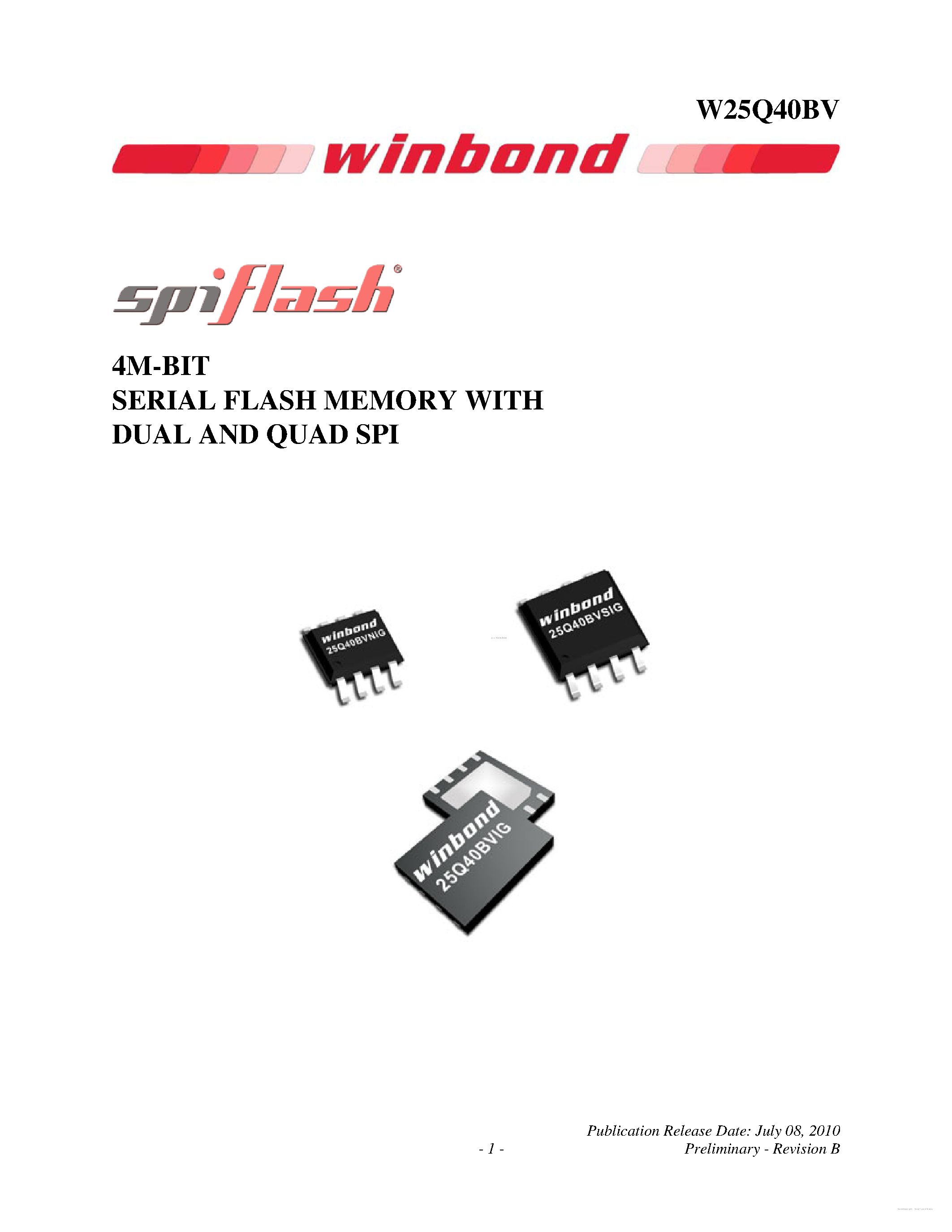 Даташит W25Q40BV - 4M-BIT SERIAL FLASH MEMORY страница 1