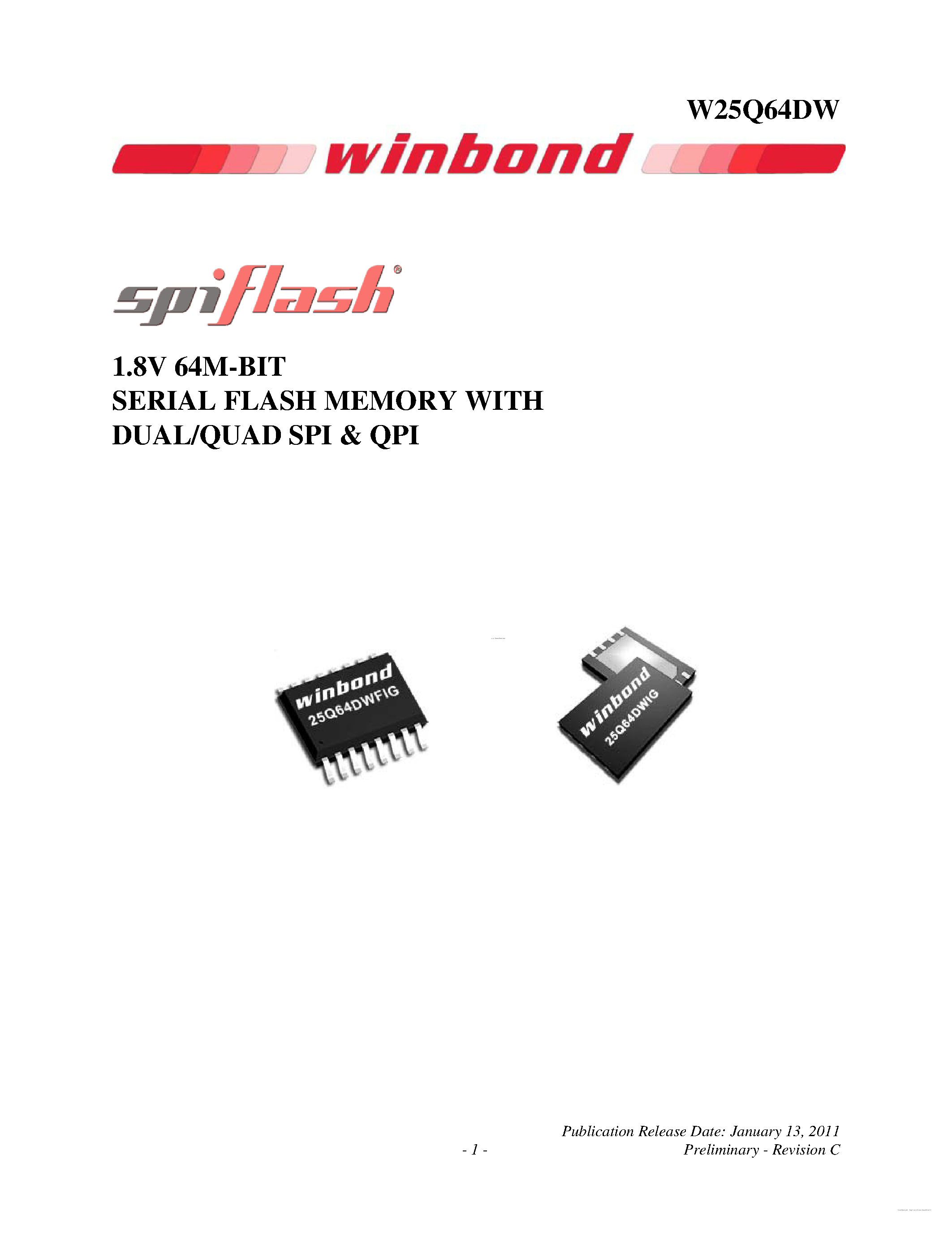 Datasheet W25Q64DW - 1.8V 64M-BIT SERIAL FLASH MEMORY page 1