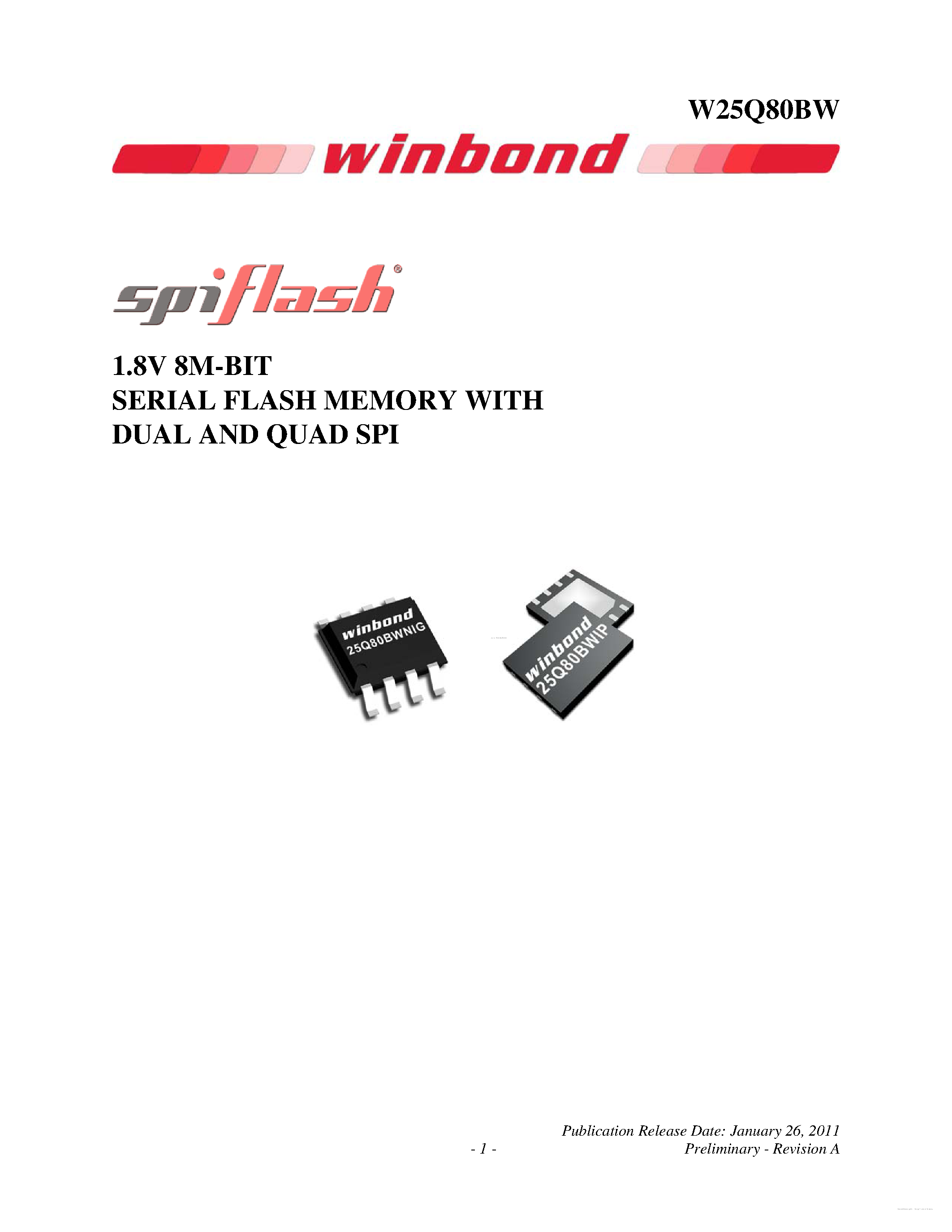 Datasheet W25Q80BW - 1.8V 8M-BIT SERIAL FLASH MEMORY page 1