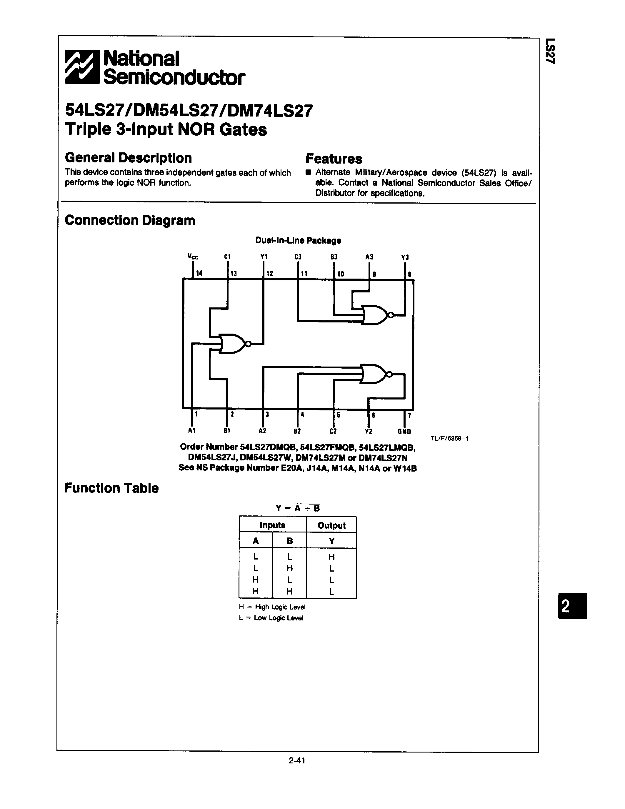 Datasheet 54LS27 - page 1