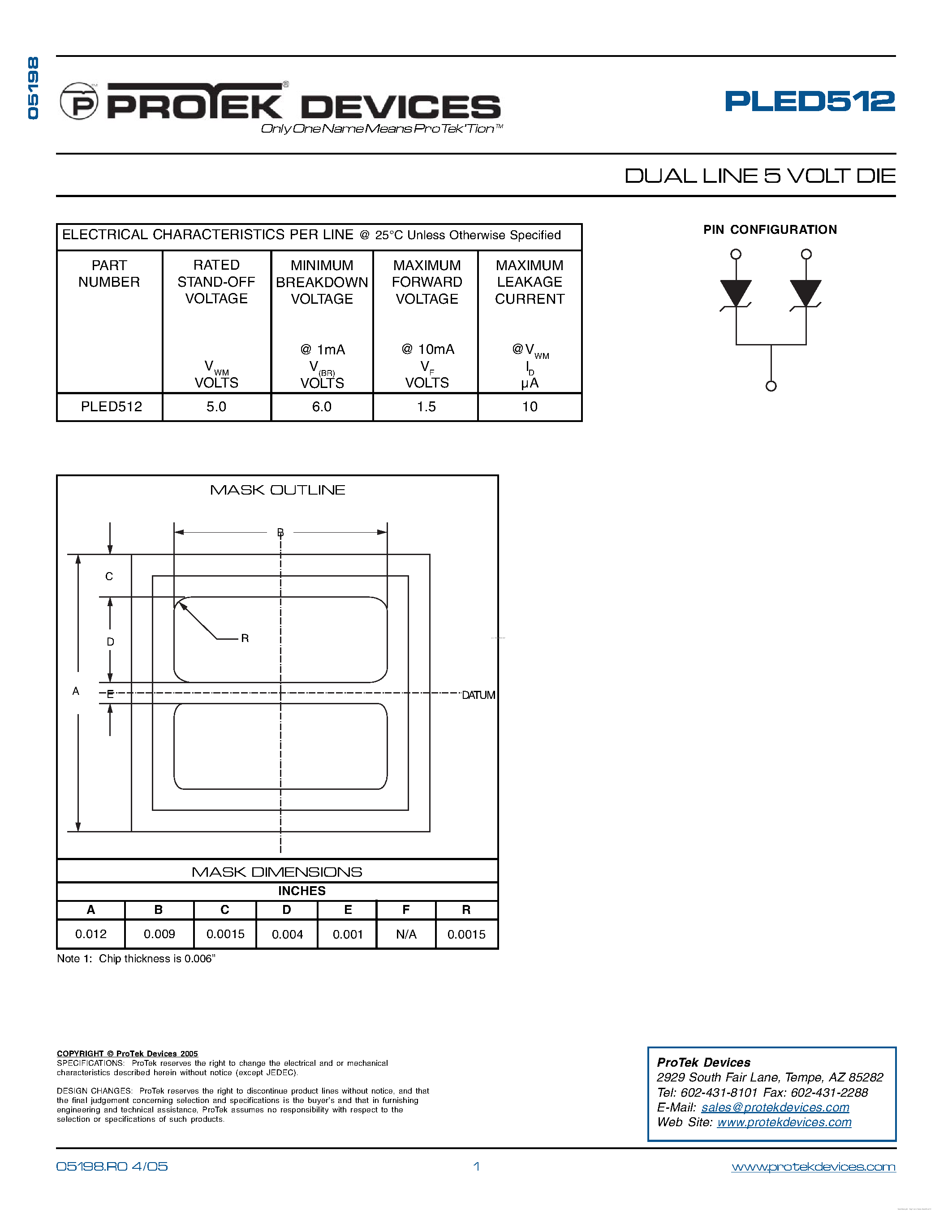 Datasheet PLED512 - DUAL LINE 5 VOLT DIE page 1