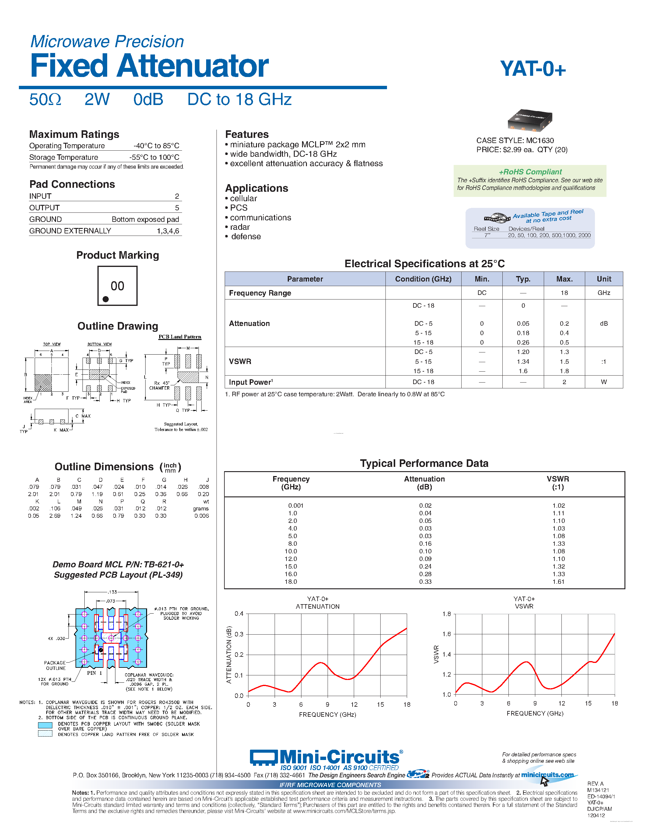 Datasheet YAT-0+ - page 1