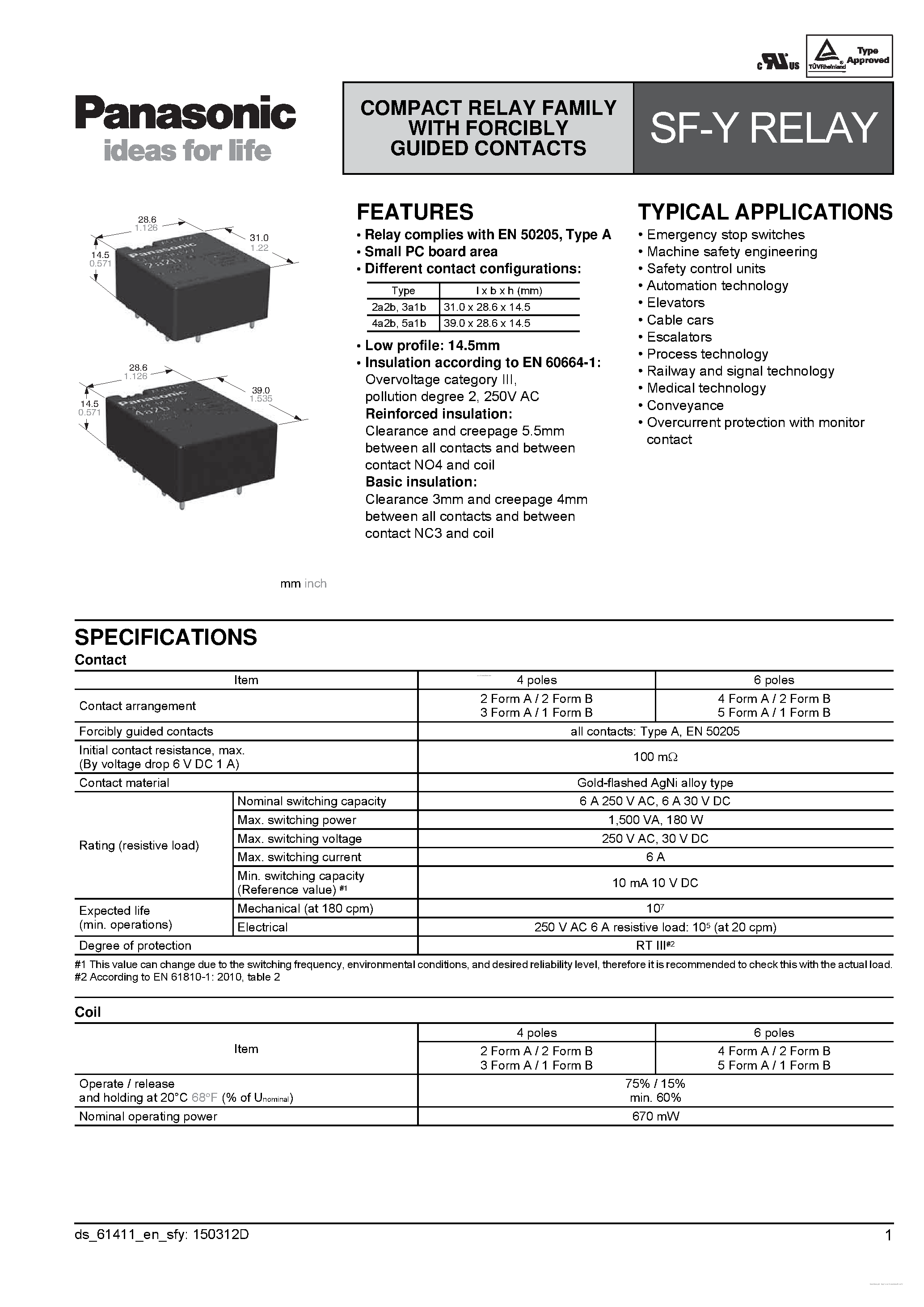 Datasheet SF-Y - Relay page 1