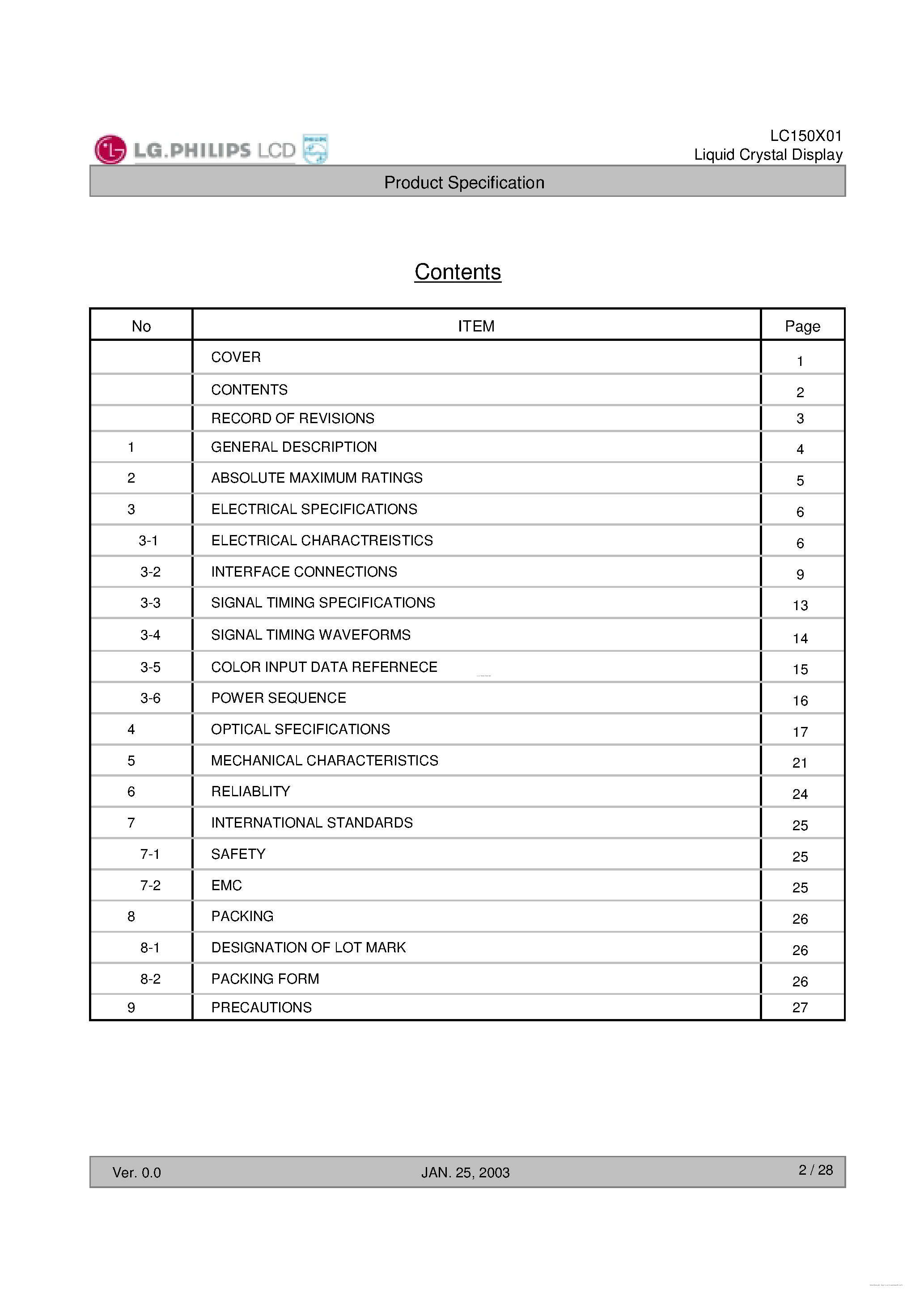 Datasheet LC150X01-A3 - TFT LCD Module page 2