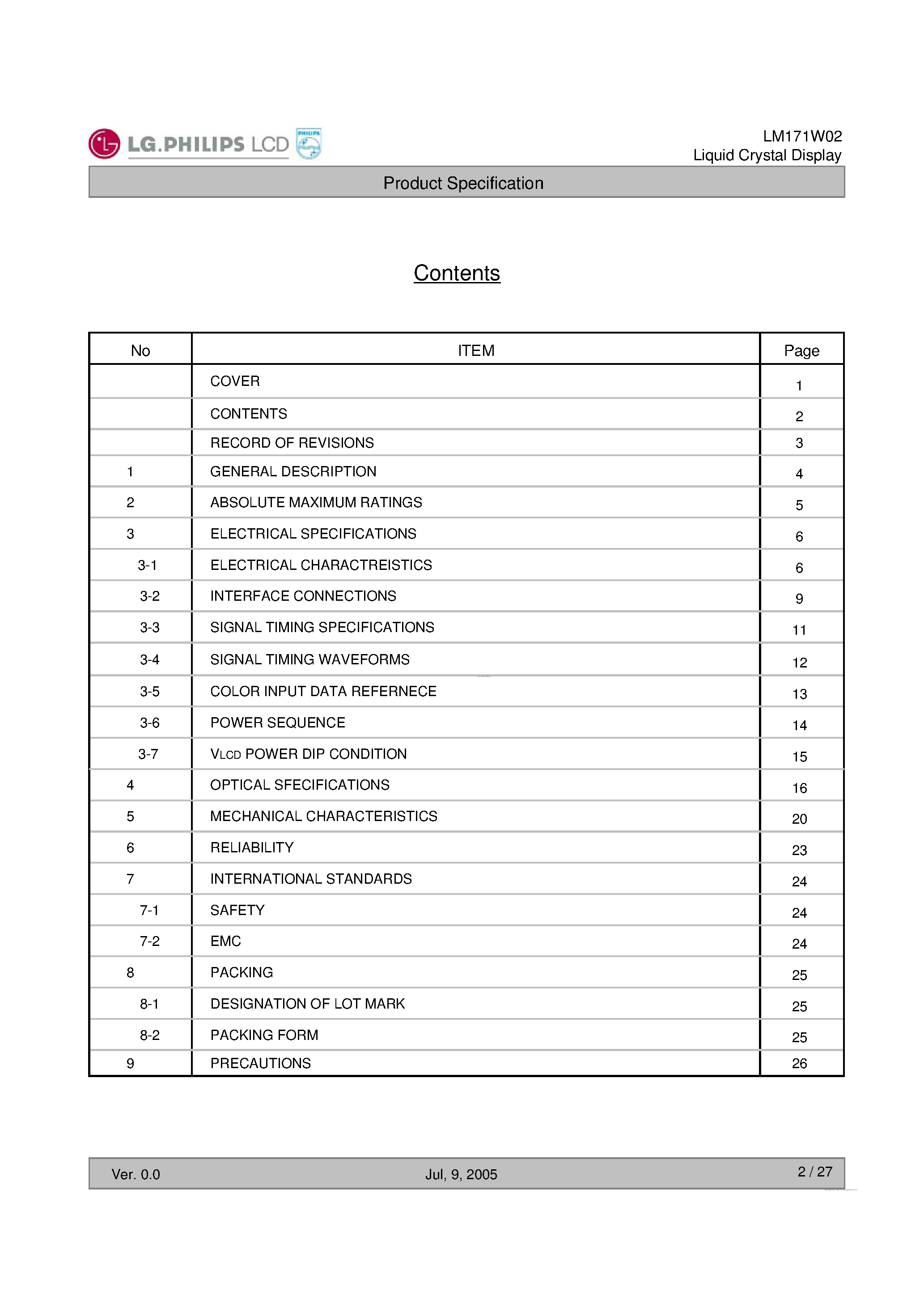 Даташит на микросхему LM171W02-TTA1 страница 2 Даташит LM171W02-TTA1 - TFT LCD Module страница 2