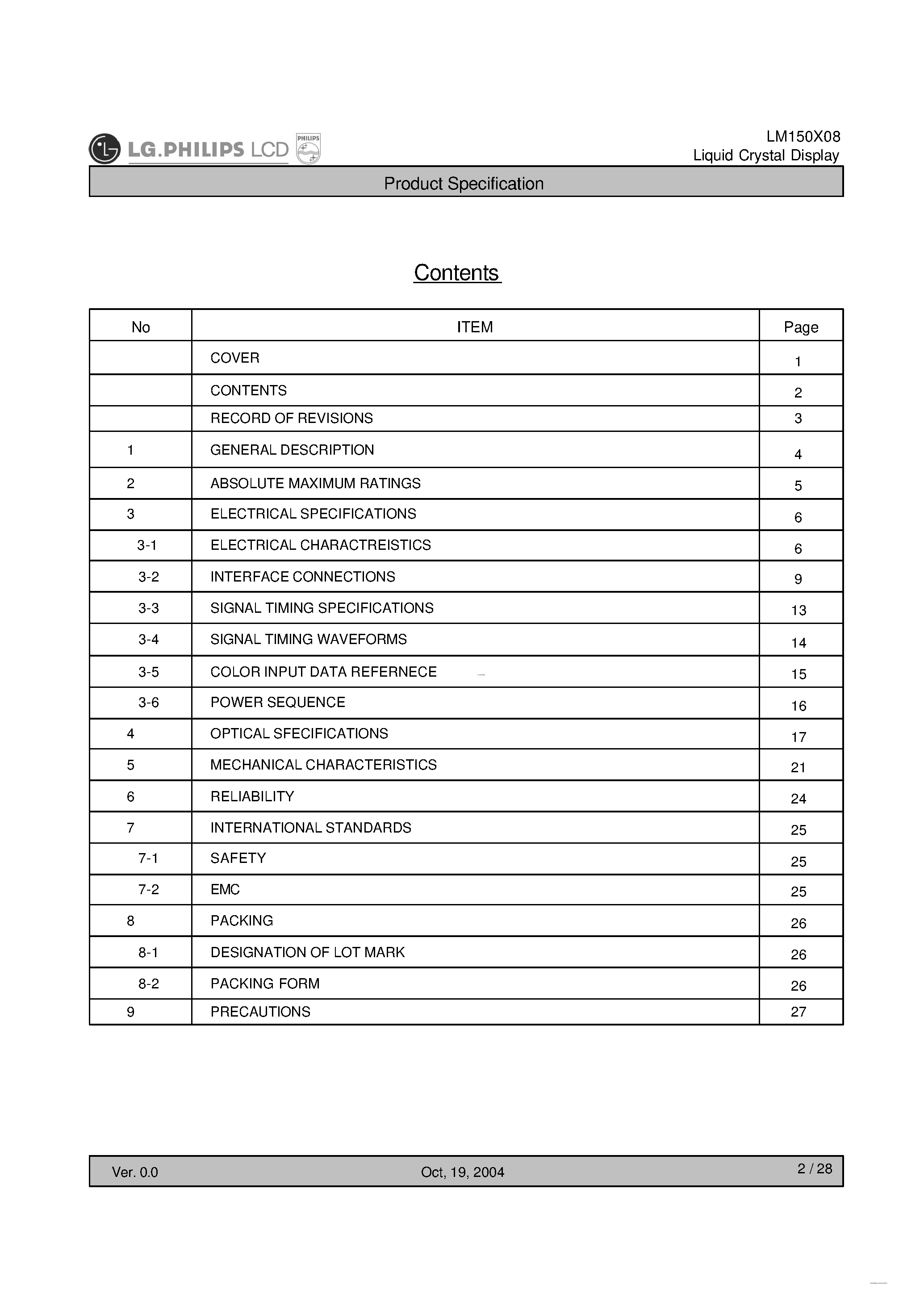 Datasheet LM150X08-TL01 - TFT LCD Module page 2