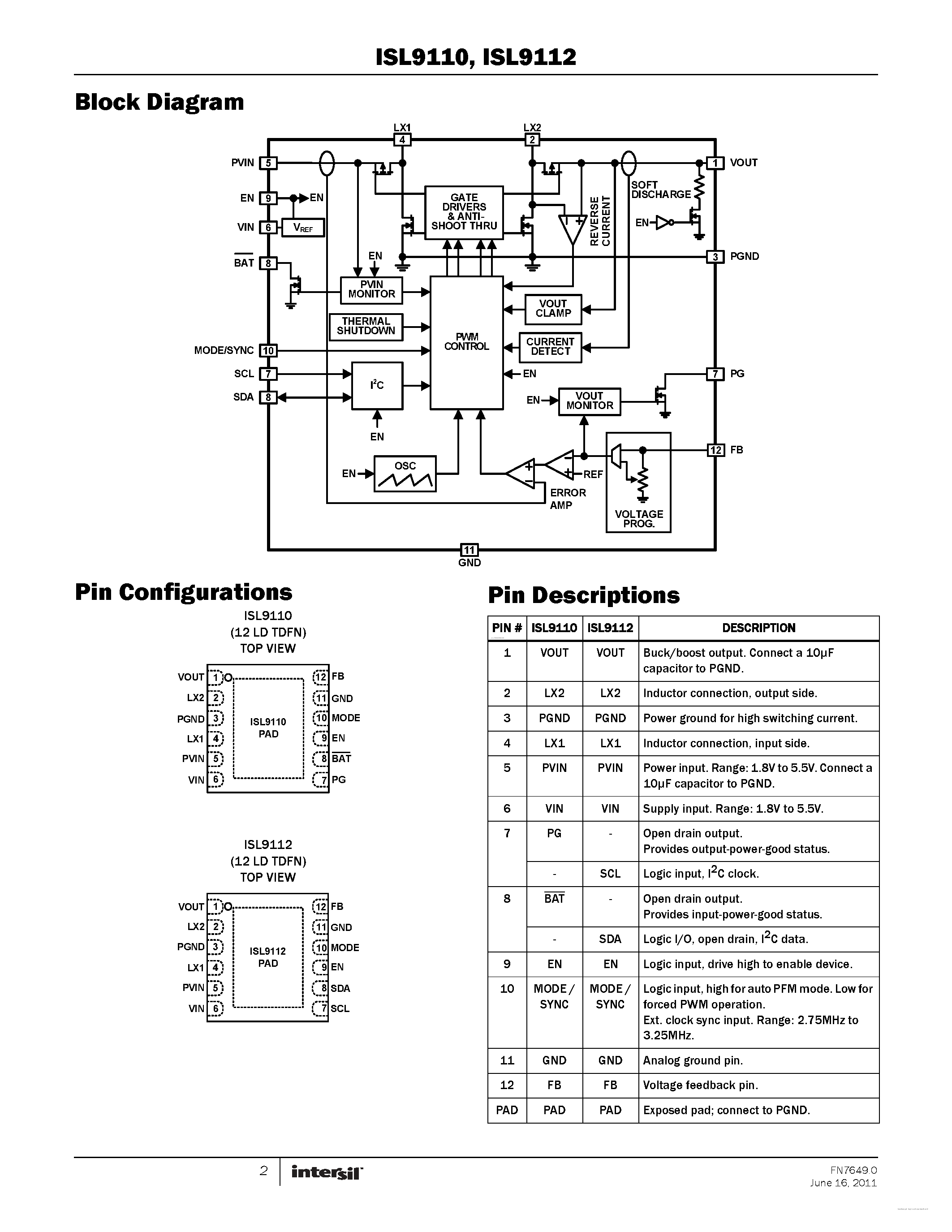 Datasheet ISL9110 - page 2