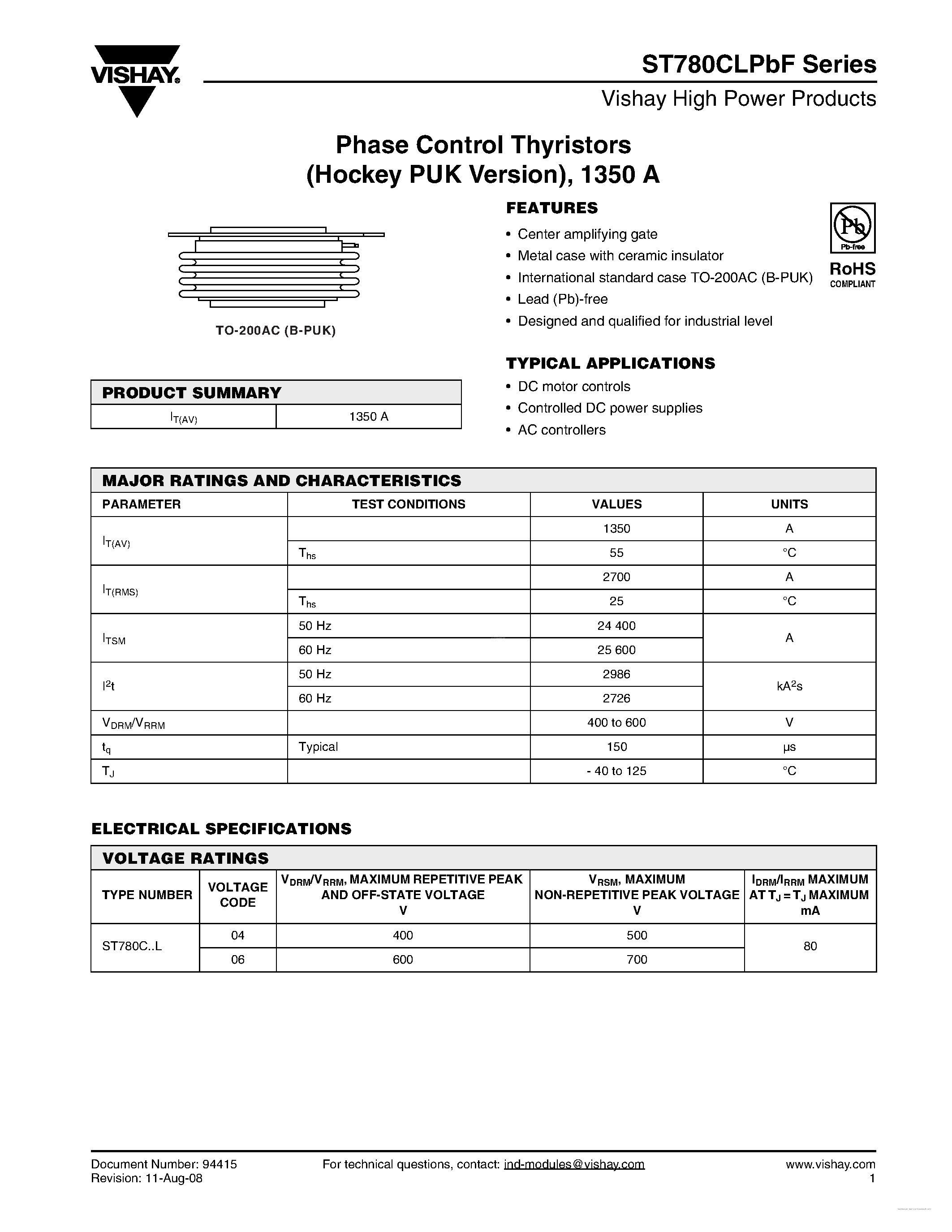 Datasheet ST780CLPBF page 1 Datasheet ST780CLPBF - page 1