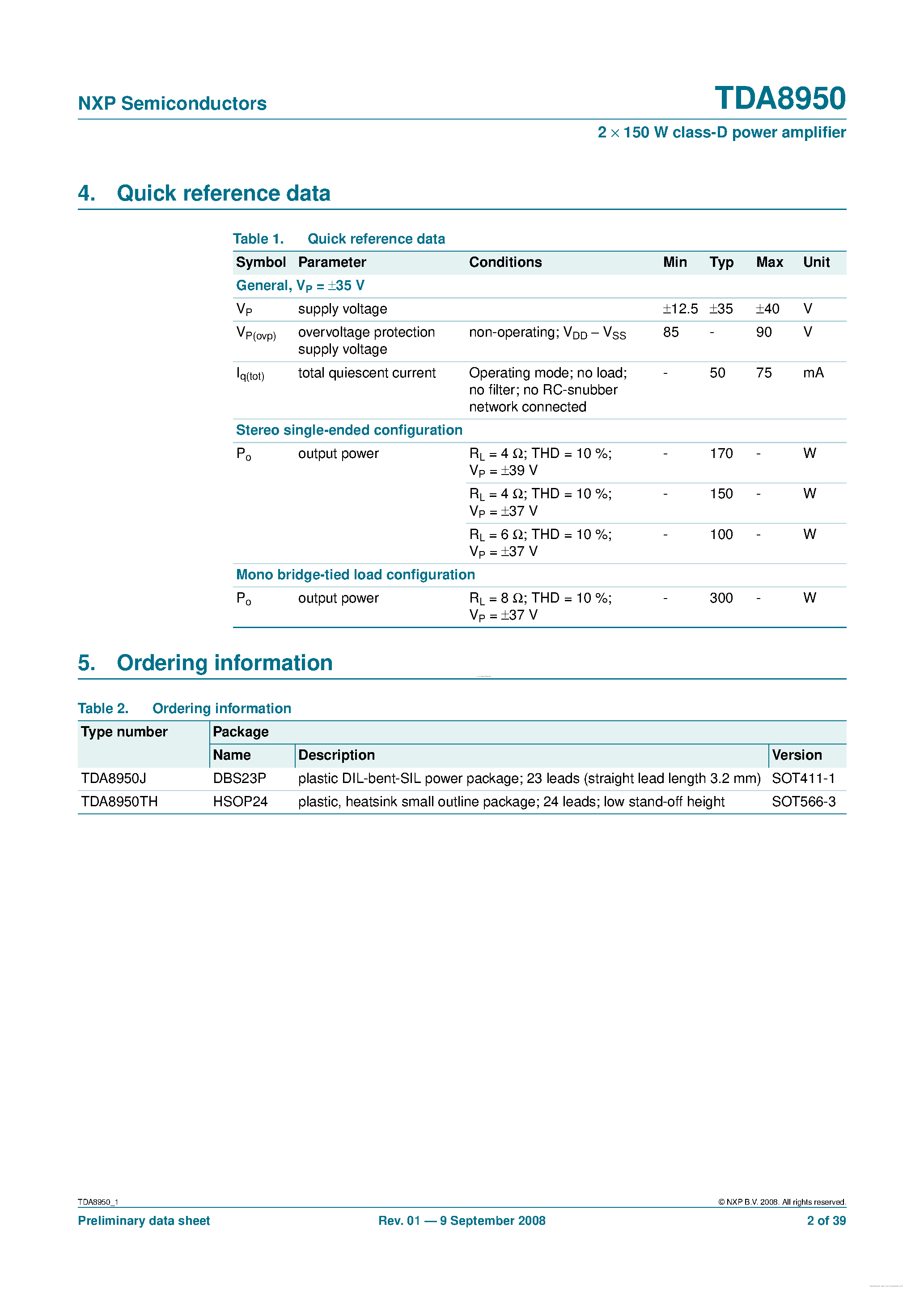 Datasheet TDA8950 - page 2