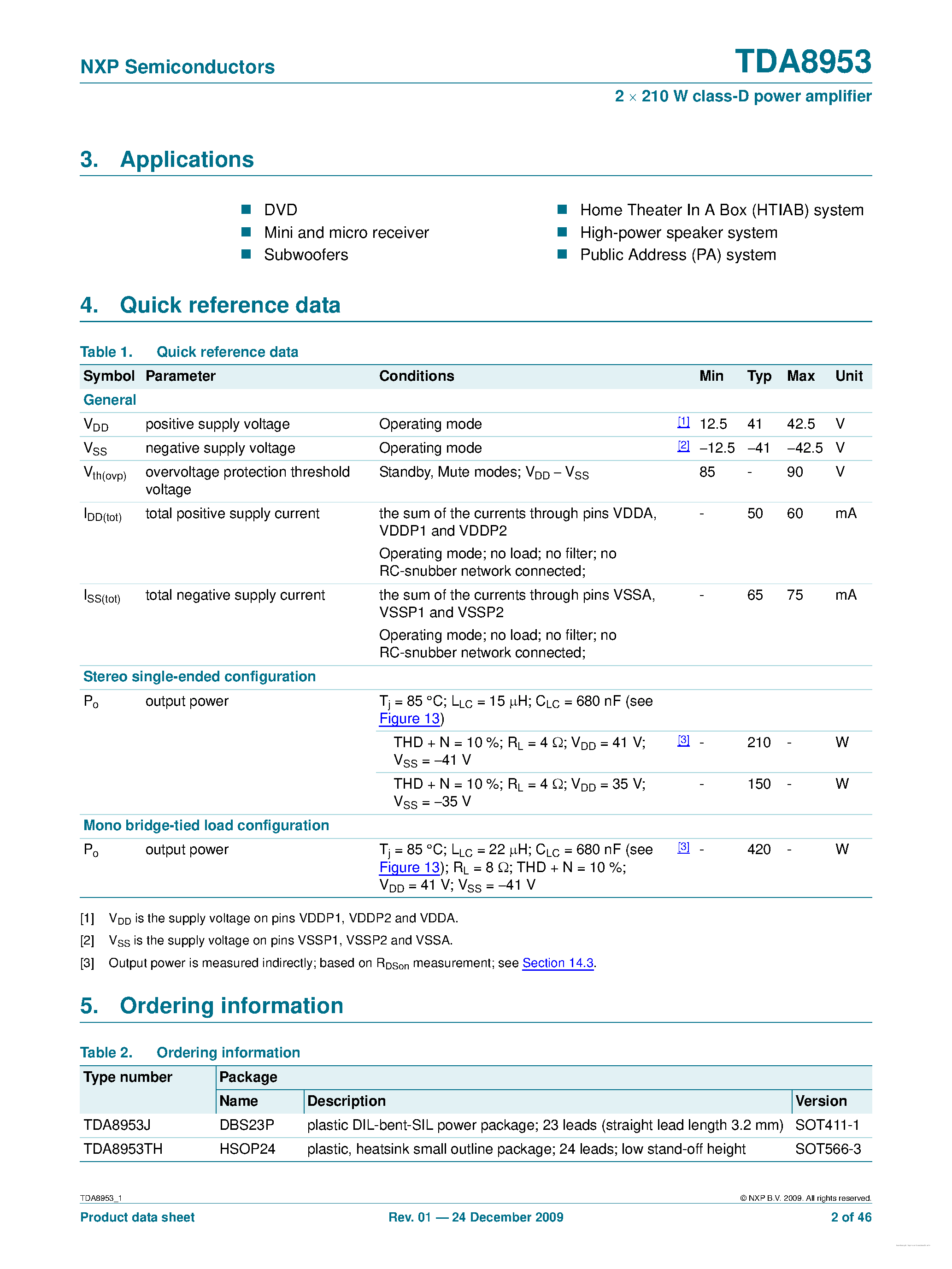 Datasheet TDA8953 - page 2
