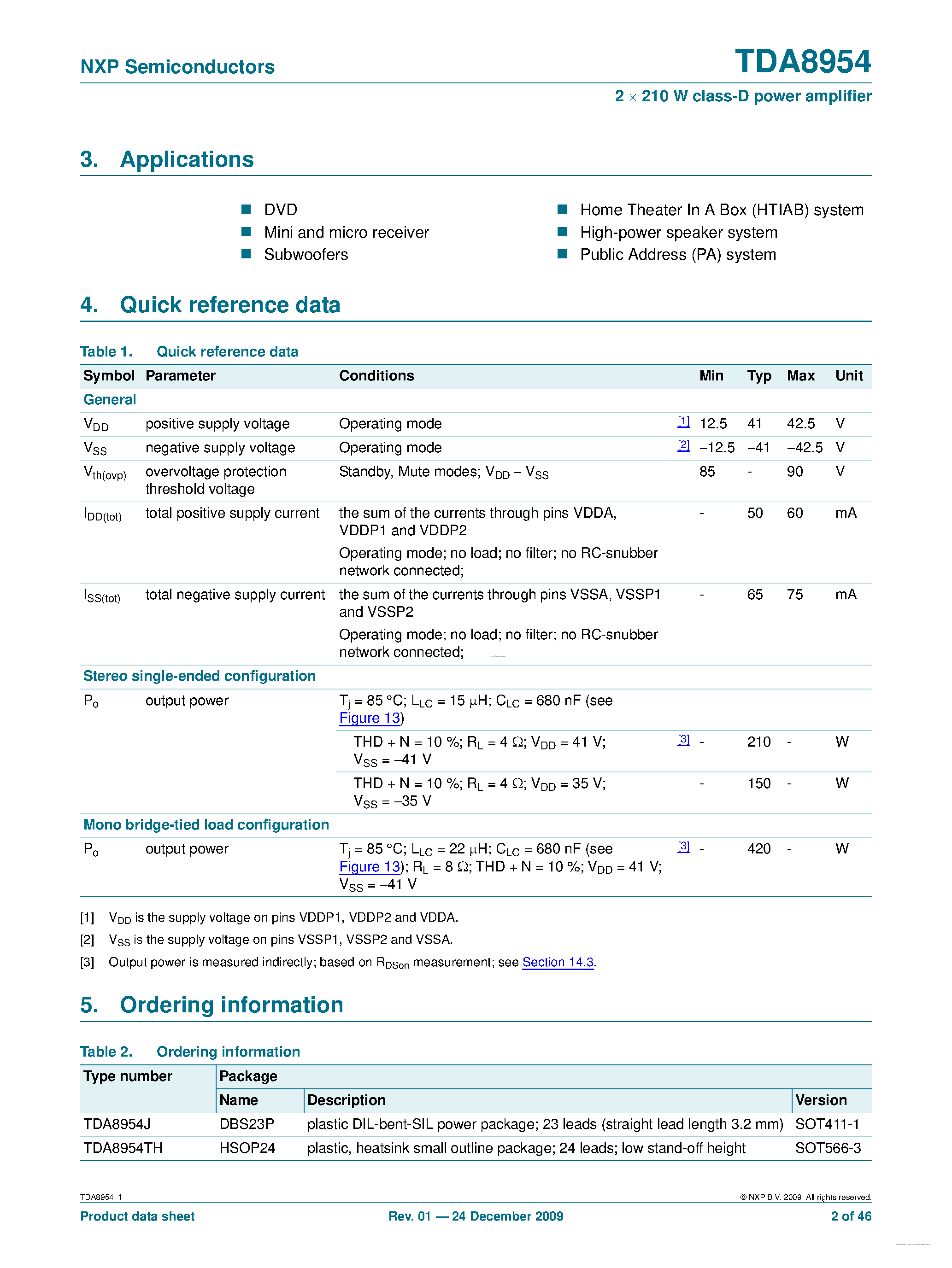 Datasheet TDA8954 page 2 Datasheet TDA8954 - page 2