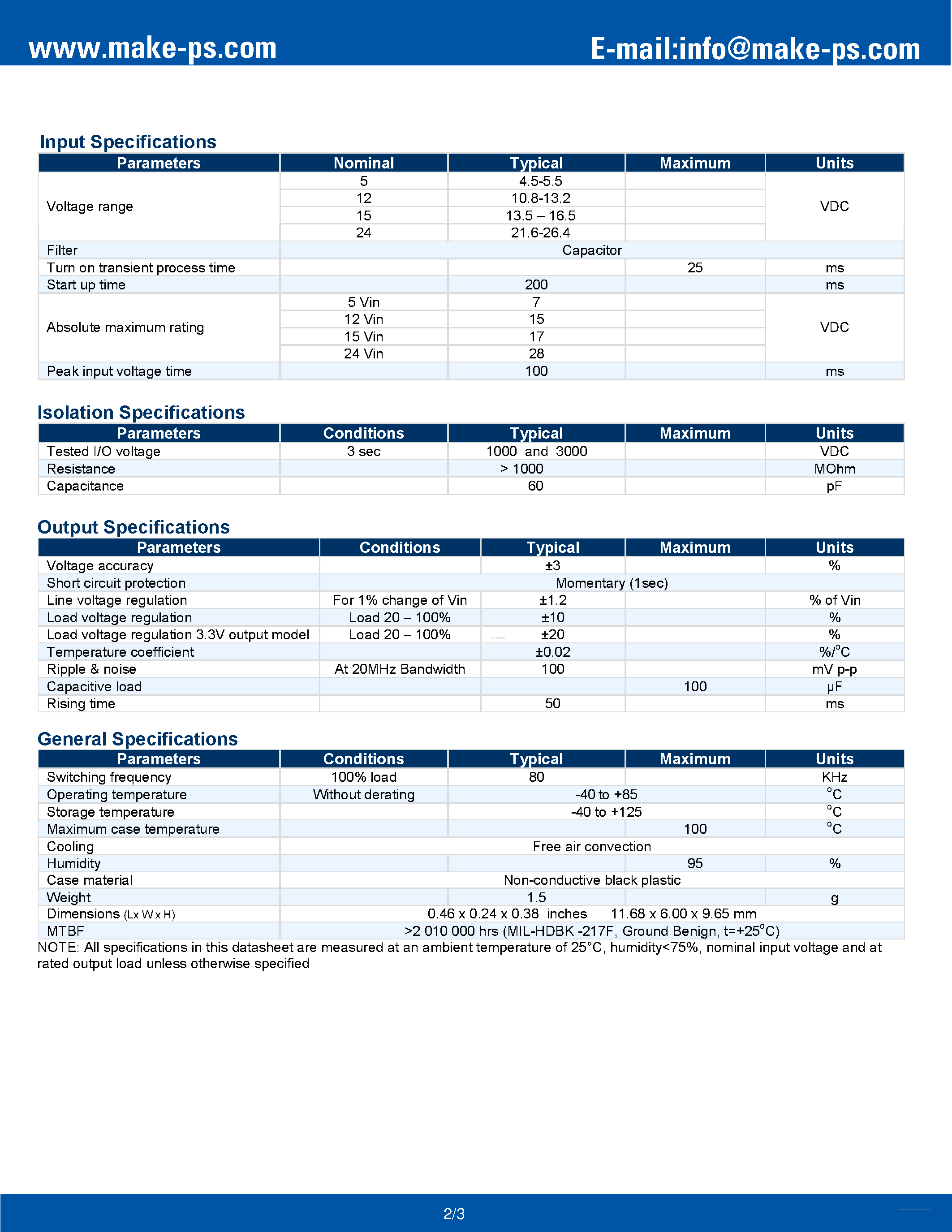Datasheet PME-0503SH30Z - 0.25 Watt DC-DC Converter page 2