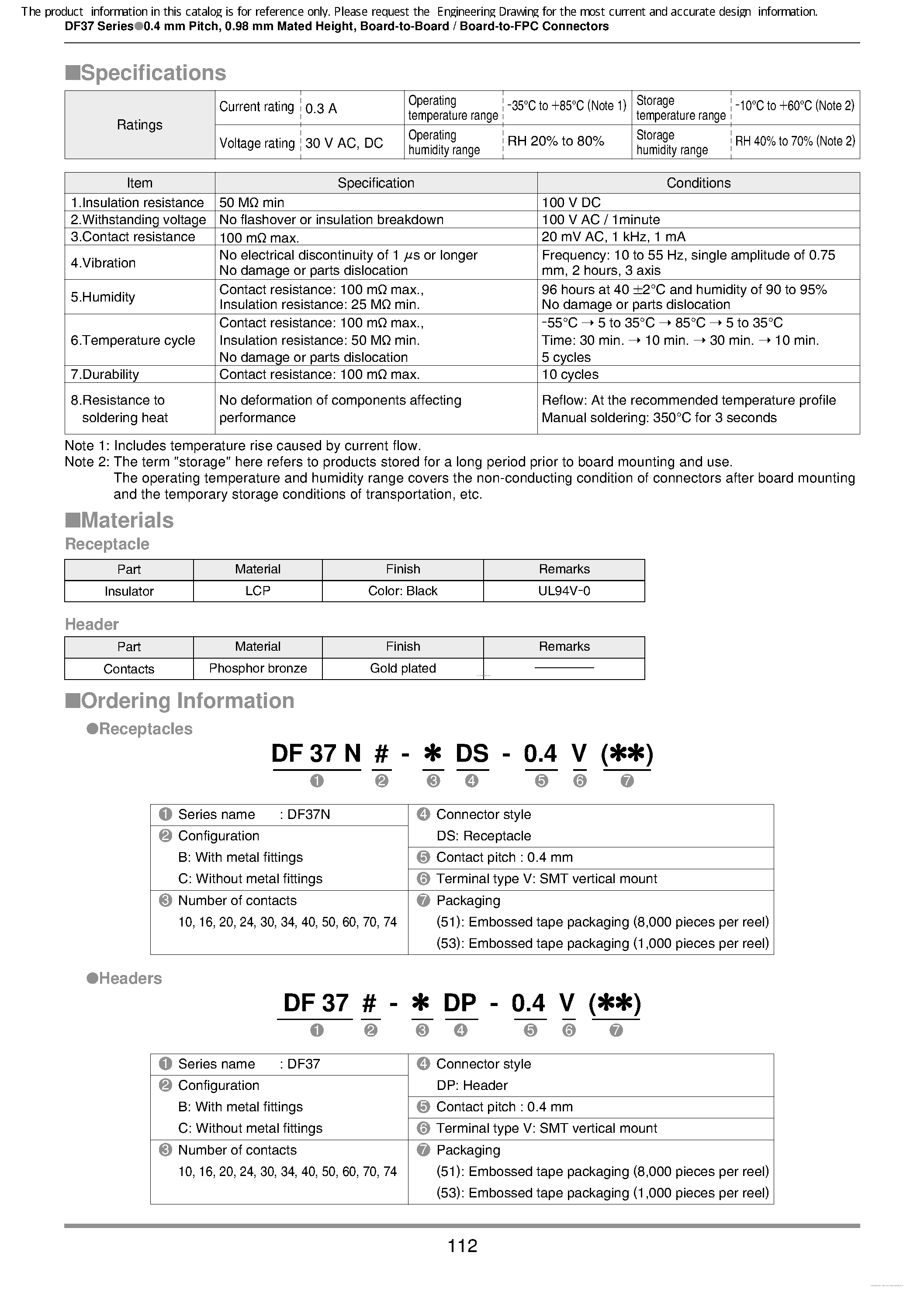 Datasheet DF37 - Board-to-Board / Board-to-FPC Connectors page 2