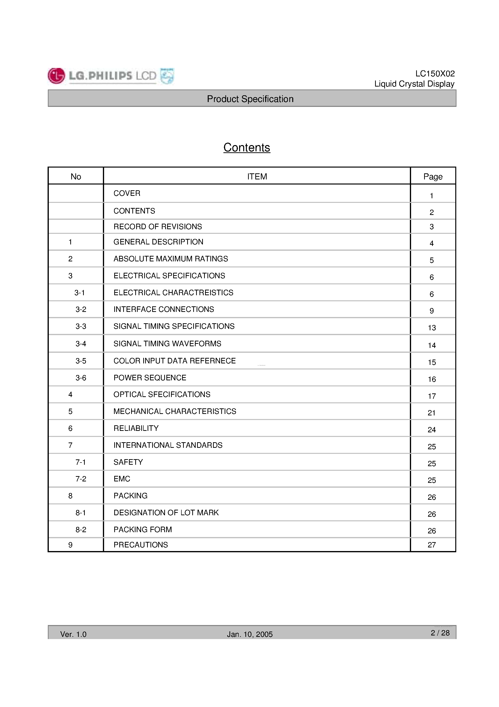 Datasheet LC150X02-TL01 - Liquid Crystal Display page 2