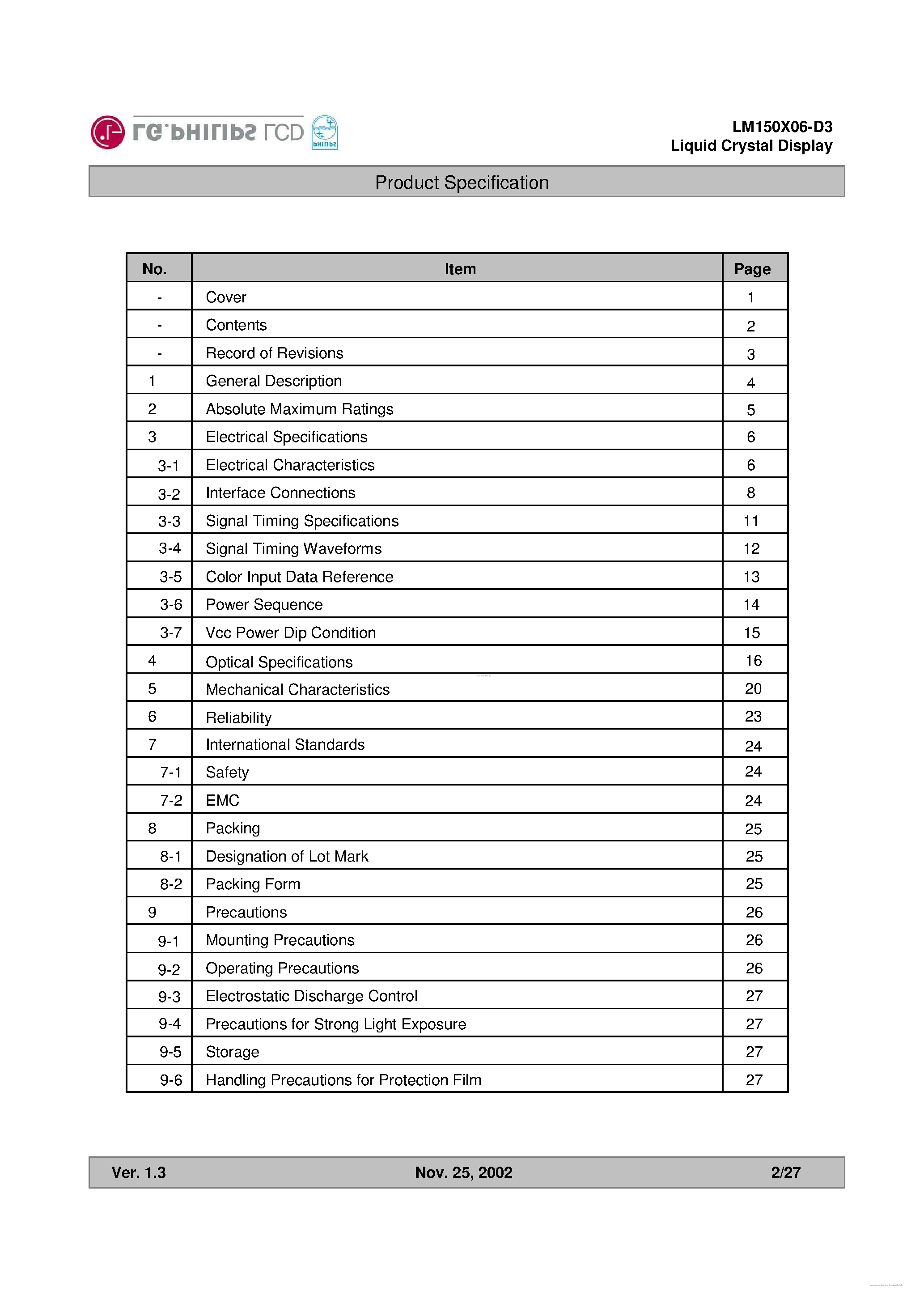 Datasheet LM150X06-D3 - Liquid Crystal Display page 2
