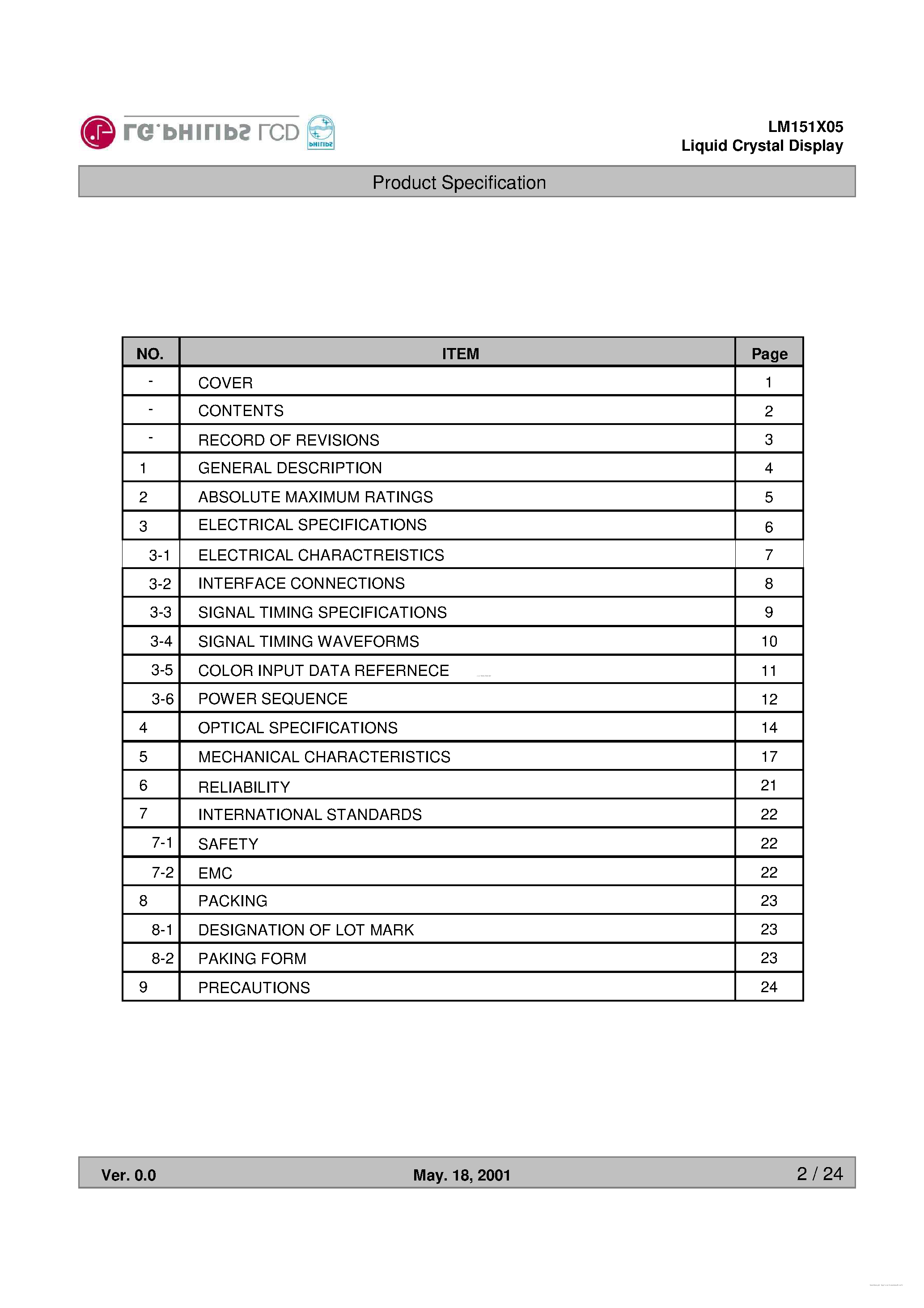 Datasheet LM151X05-B3 - Liquid Crystal Display page 2