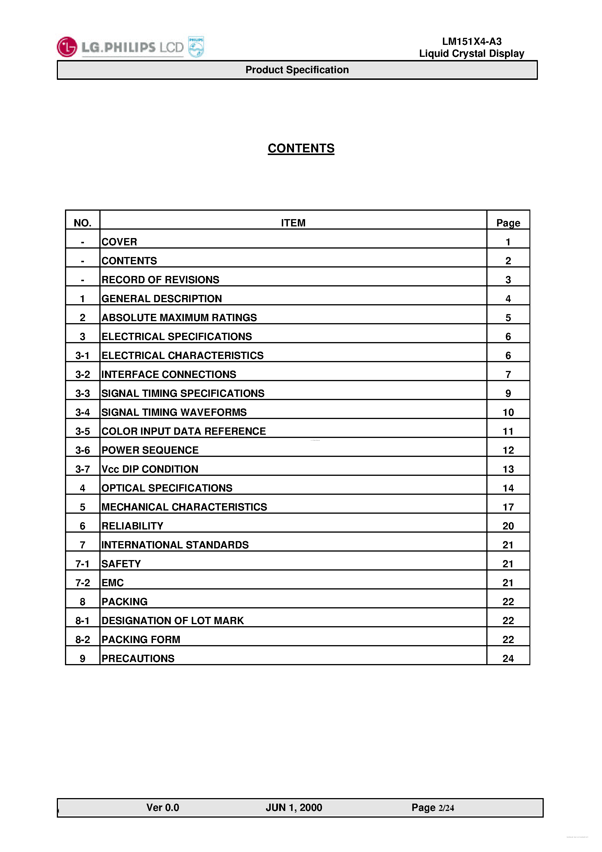 Datasheet LM151X4-A3 - Liquid Crystal Display page 2