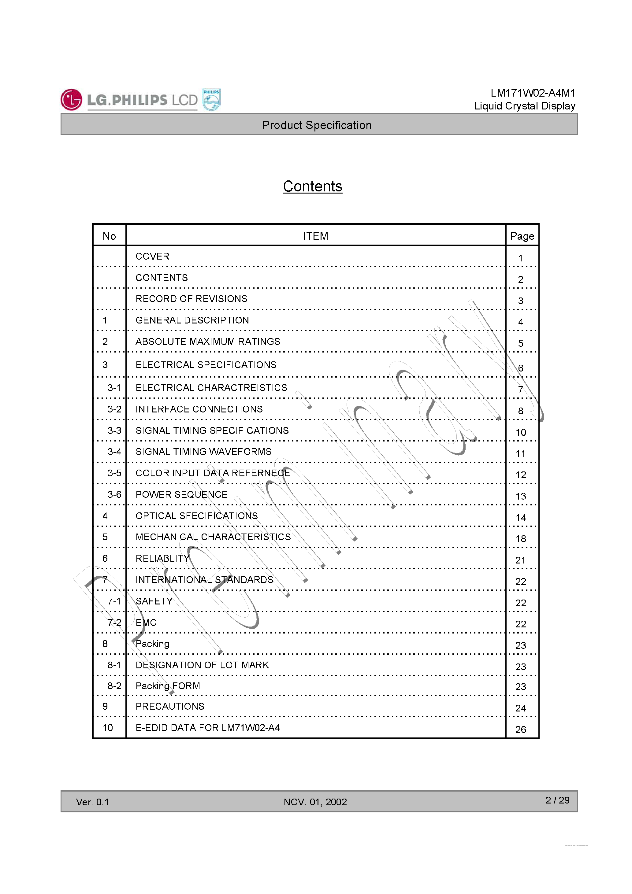 Даташит на микросхему LM171W02-A4M1 страница 2 Даташит LM171W02-A4M1 - Liquid Crystal Display страница 2