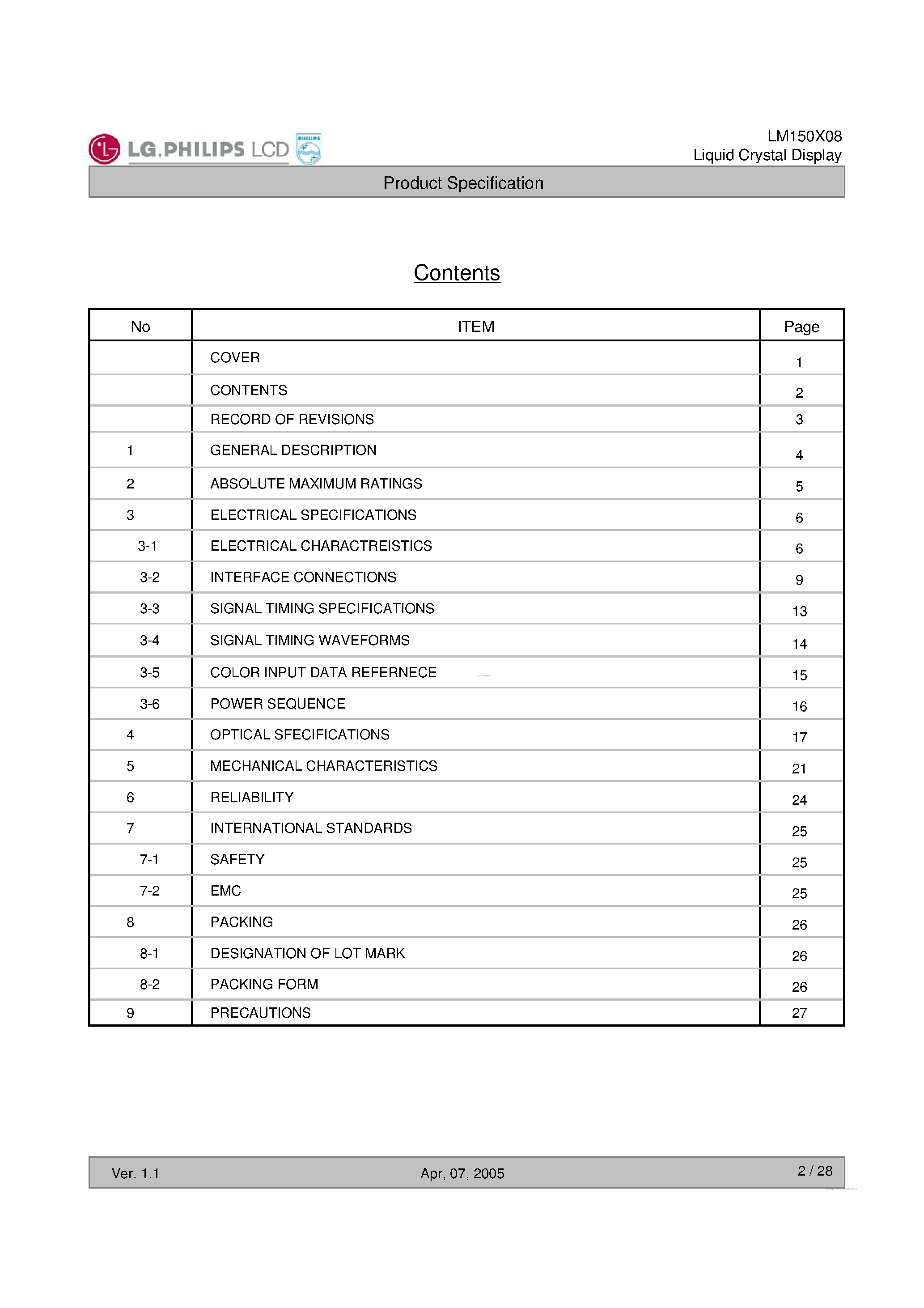 Datasheet LM150X08-TL03 - Liquid Crystal Display page 2