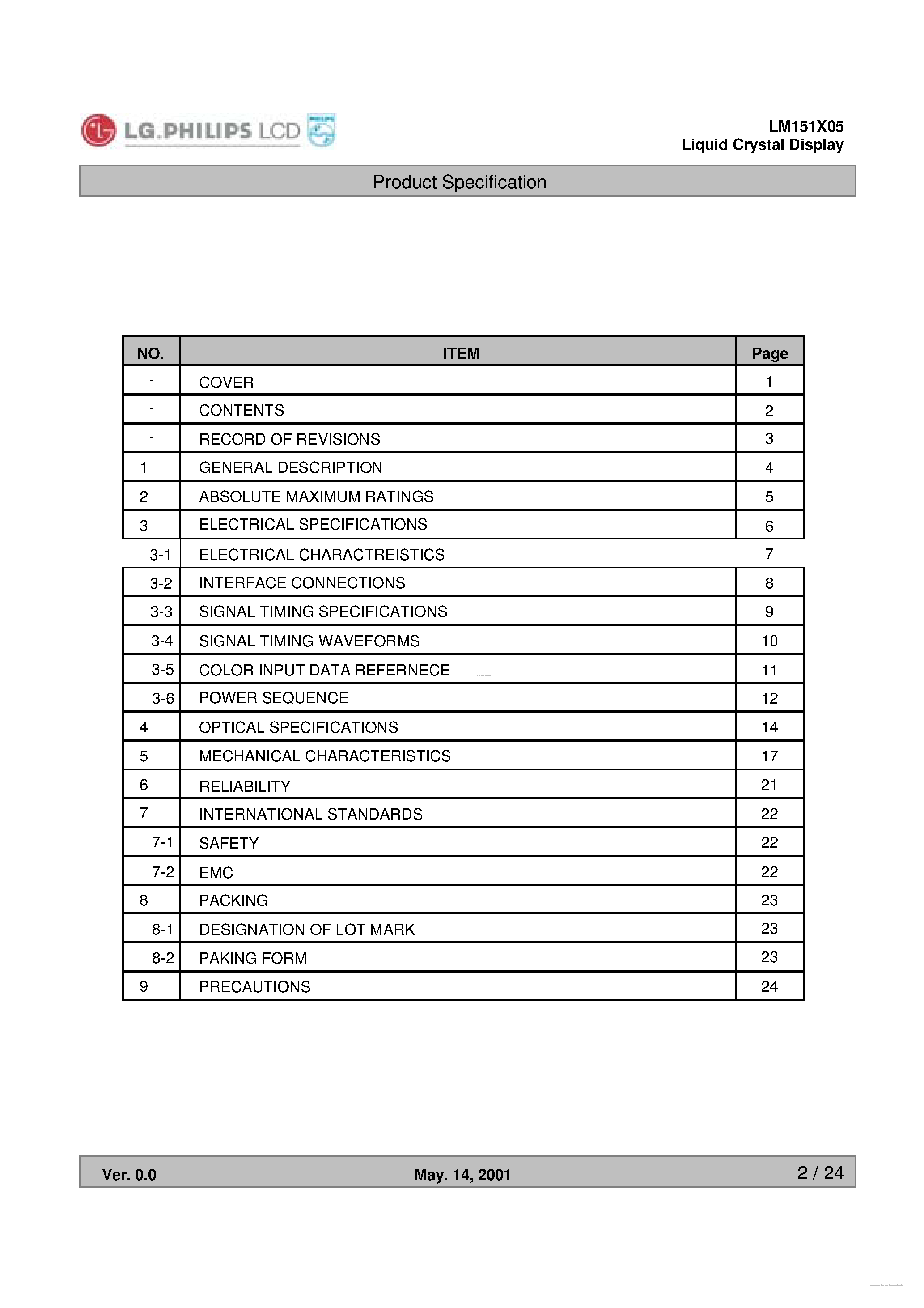 Datasheet LM151X05-A3C1 - Liquid Crystal Display page 2