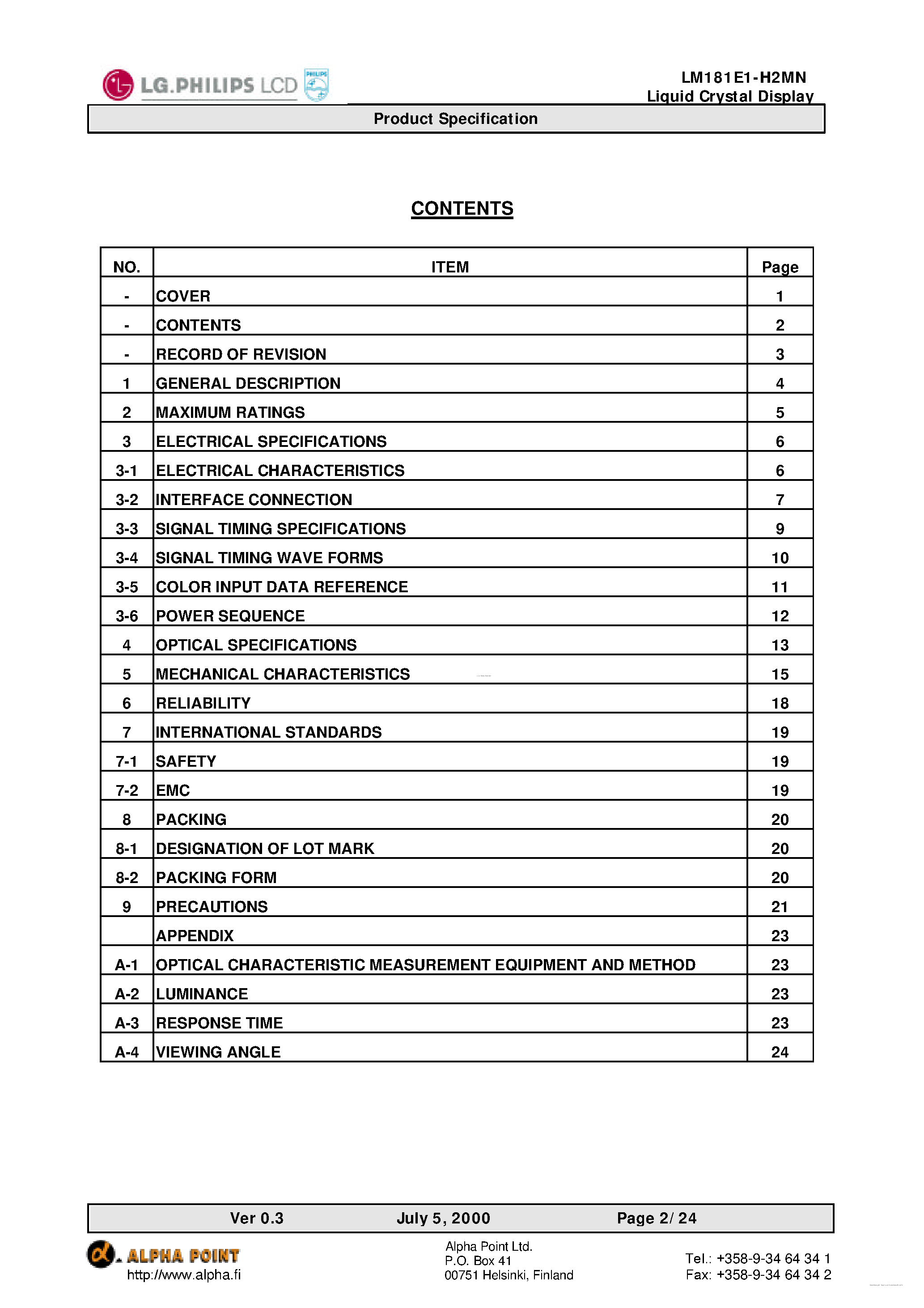 Даташит на микросхему LM181E1-H2MN страница 2 Даташит LM181E1-H2MN - Liquid Crystal Display страница 2
