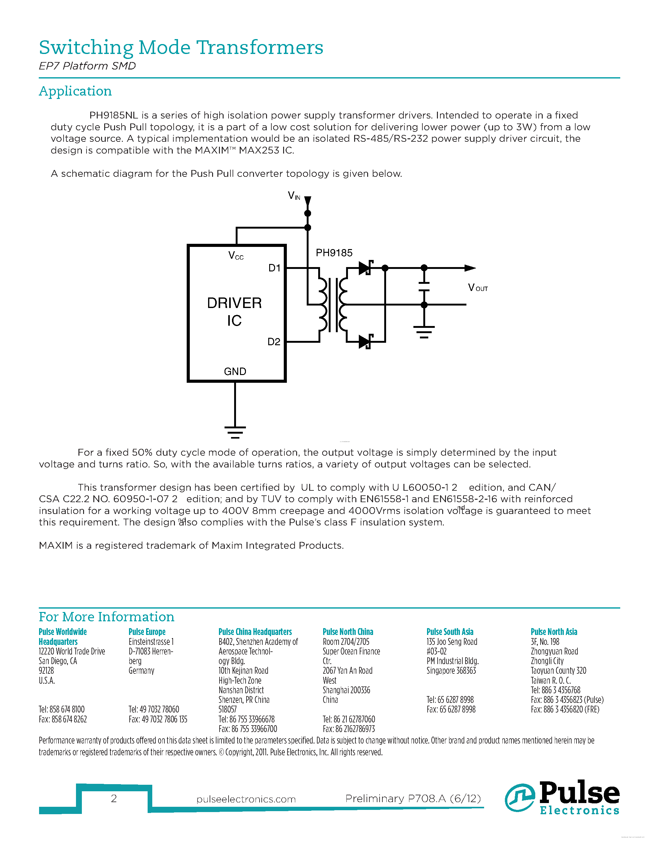 Datasheet PH9185.011NL - Switch Mode Transformers page 2