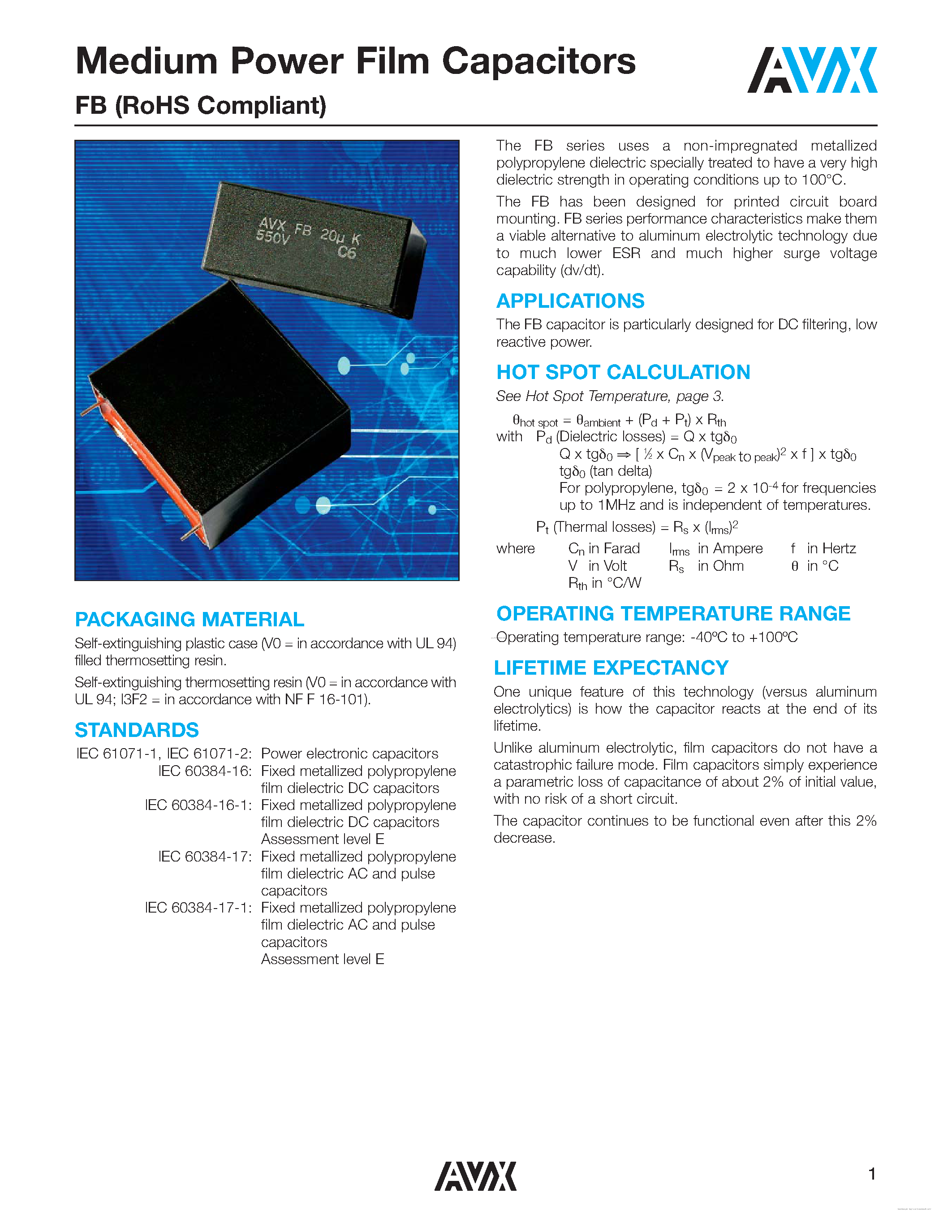 Datasheet FB37H6A0156*# - Medium Power Film Capacitors page 1
