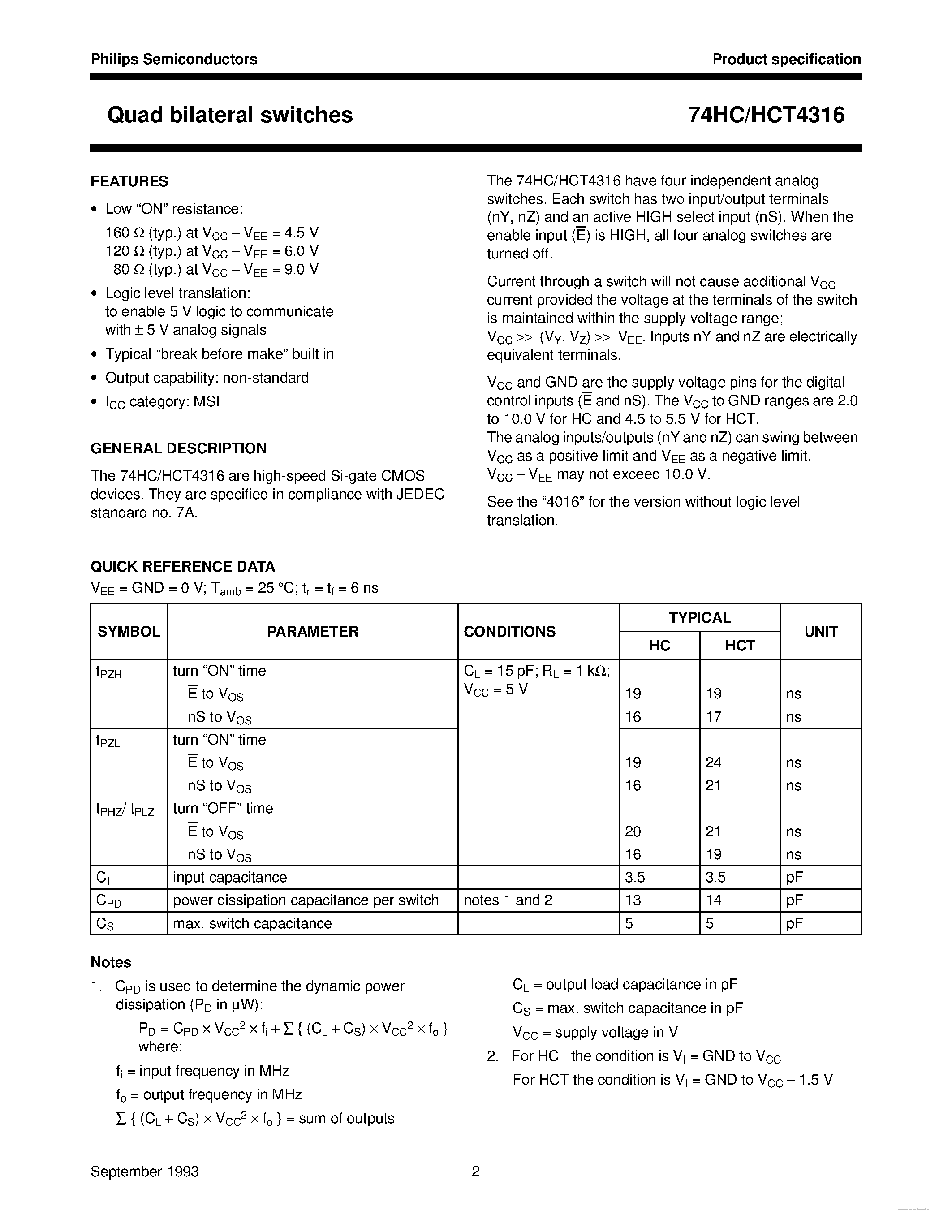 Datasheet 74HC4316 page 2 Datasheet 74HC4316 - Quad bilateral switches page 2