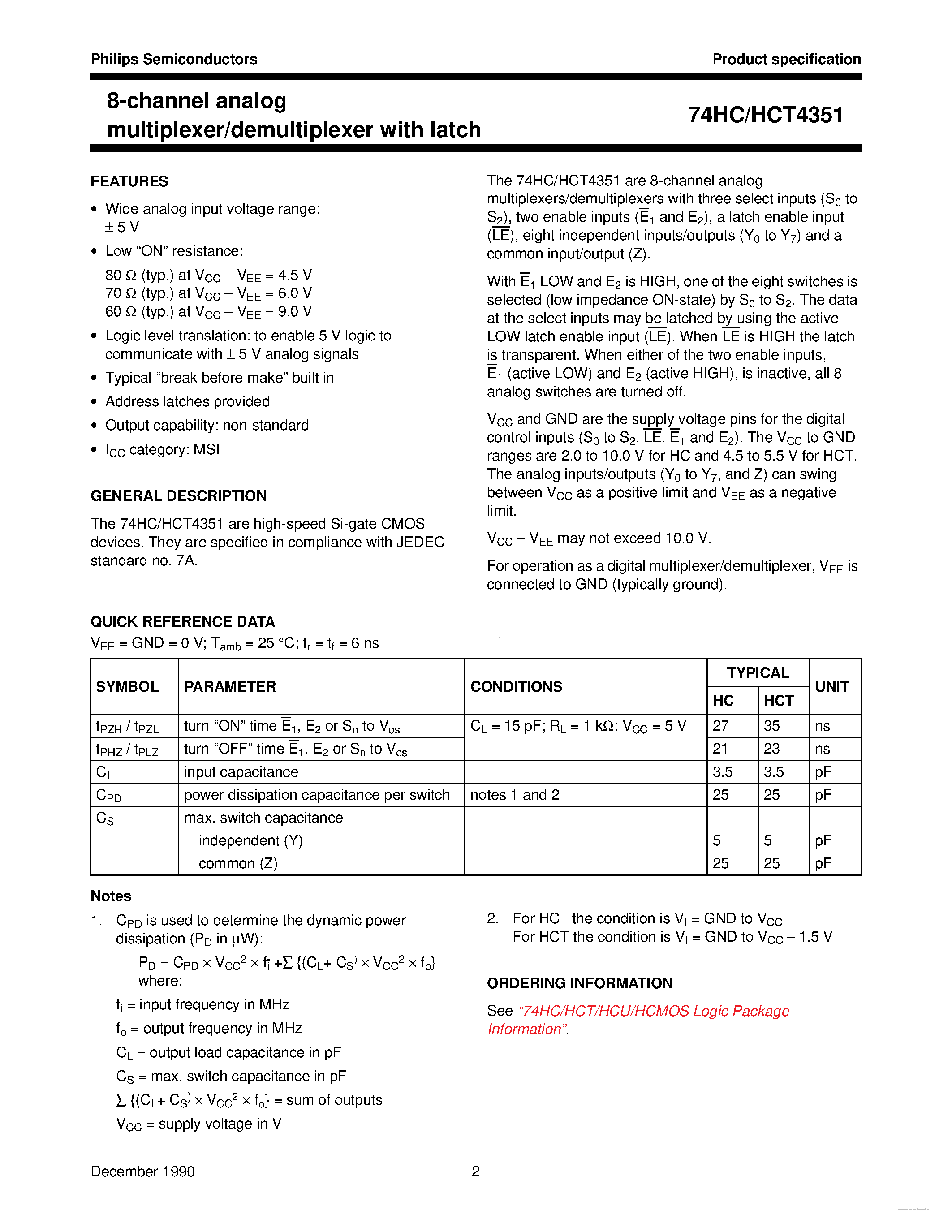 Datasheet 74HC4351 - 8-channel analog multiplexer/demultiplexer page 2