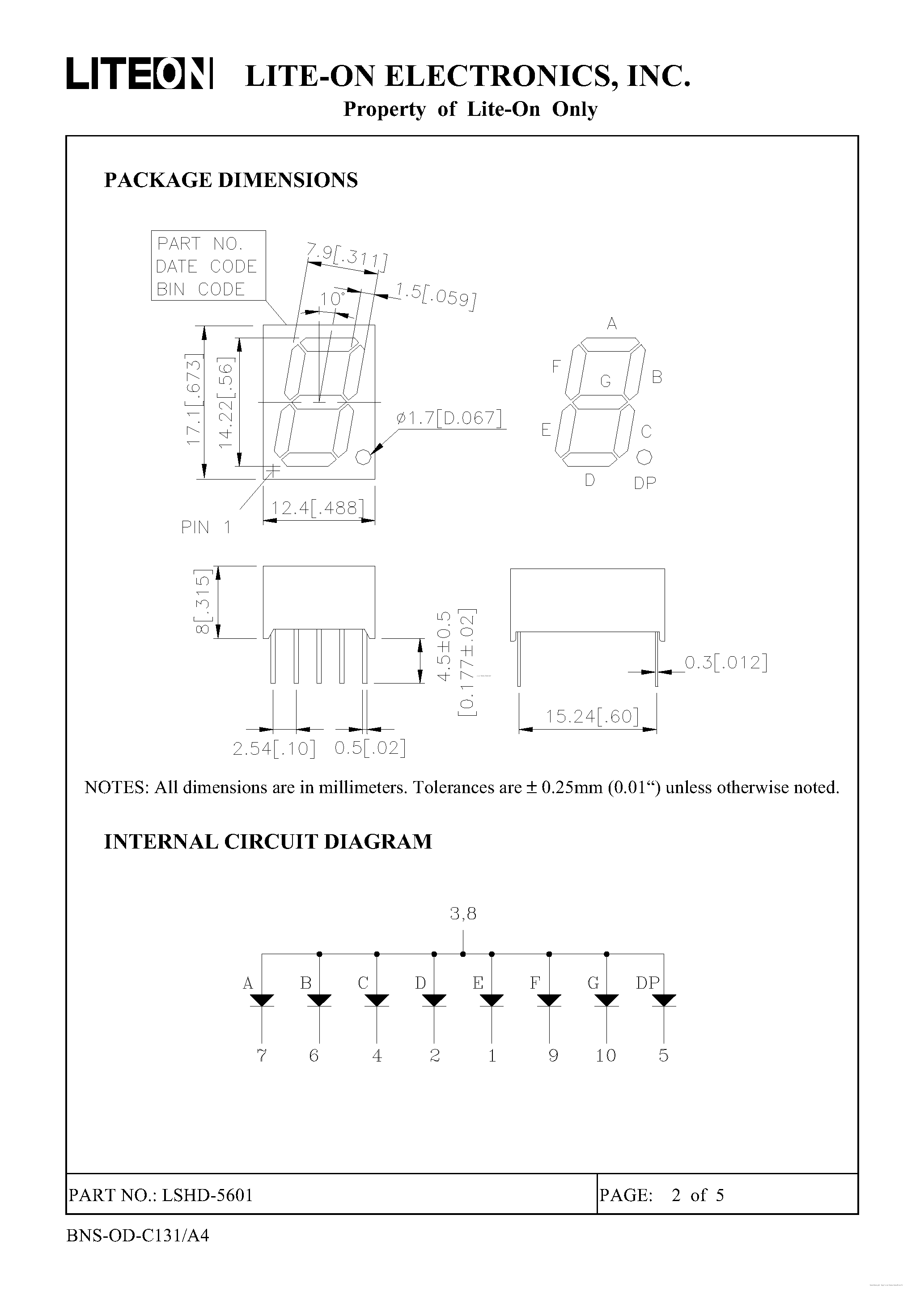 Datasheet LSHD-5601 - 7-Segment Green Display Modules page 2
