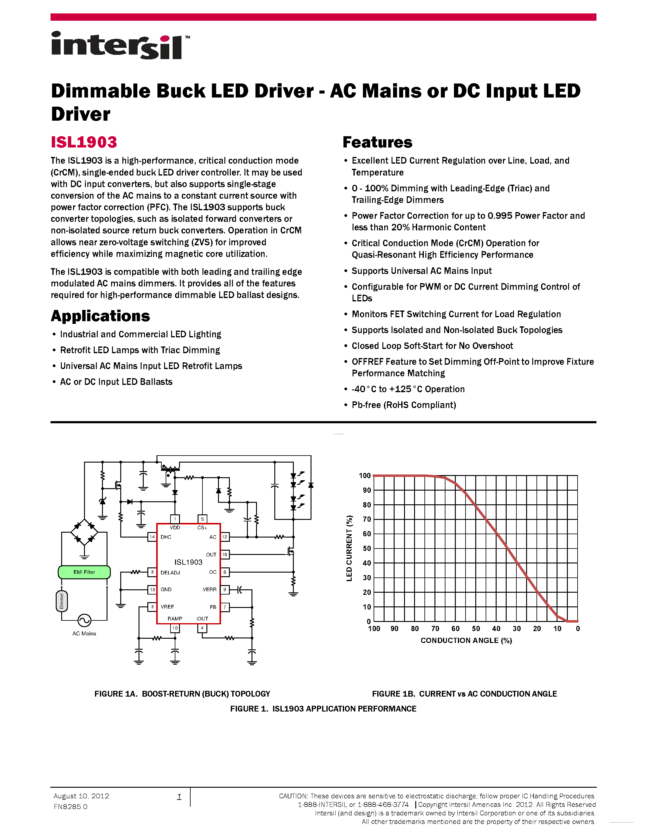Даташит на микросхему ISL1903 страница 1 Даташит ISL1903 - страница 1