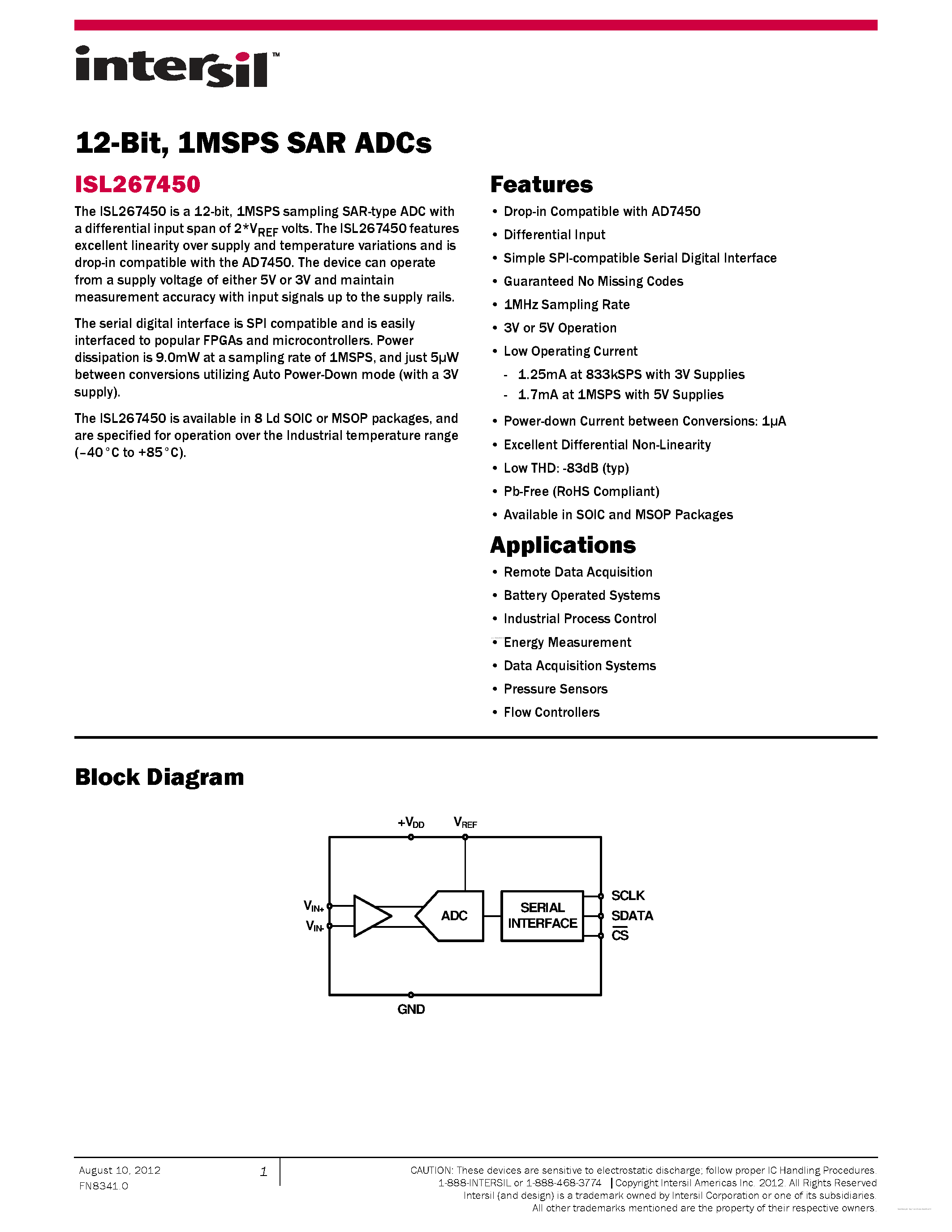Datasheet ISL267450 page 1 Datasheet ISL267450 - page 1