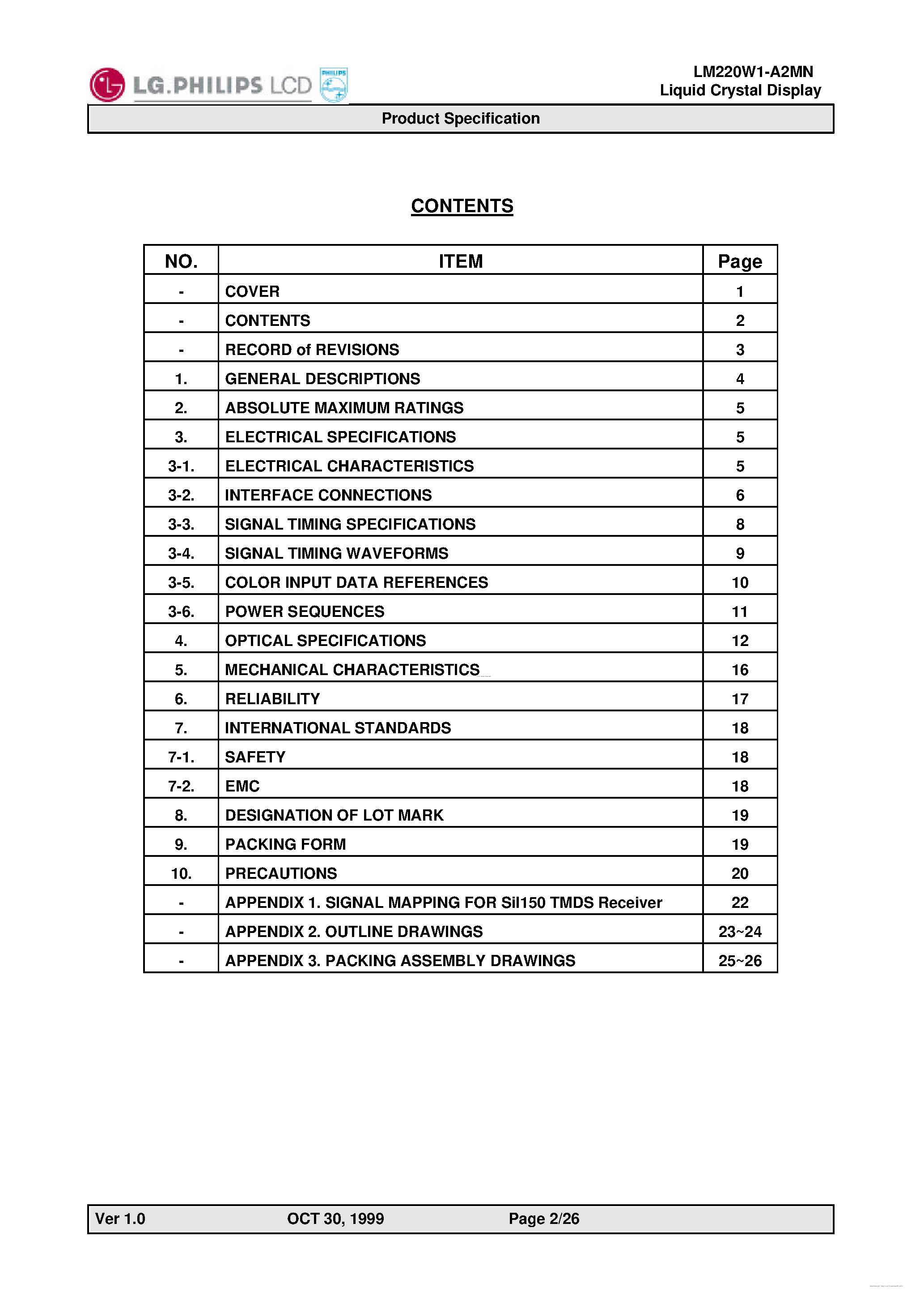 Даташит LM220W1-A2MN - Liquid Crystal Display страница 2