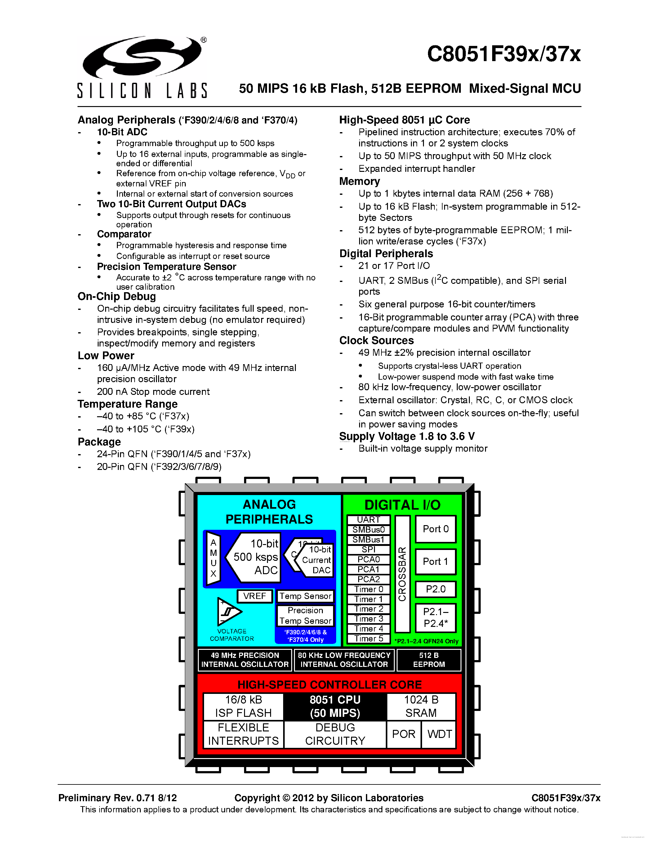 Datasheet C8051F370-A-GM - page 1