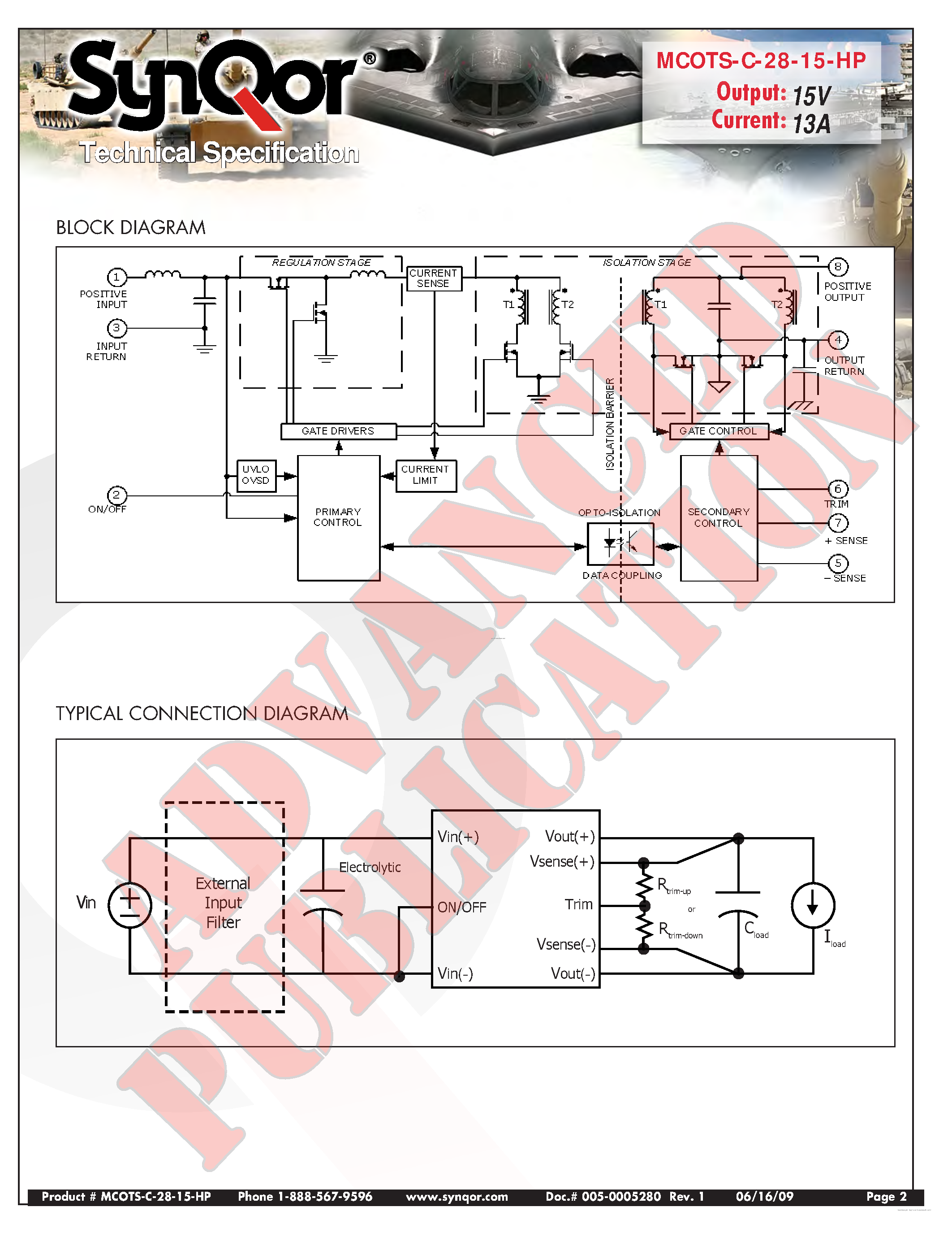 Даташит MCOTS-C-28-15-HP - MILITARY COTS DC/DC CONVERTER страница 2