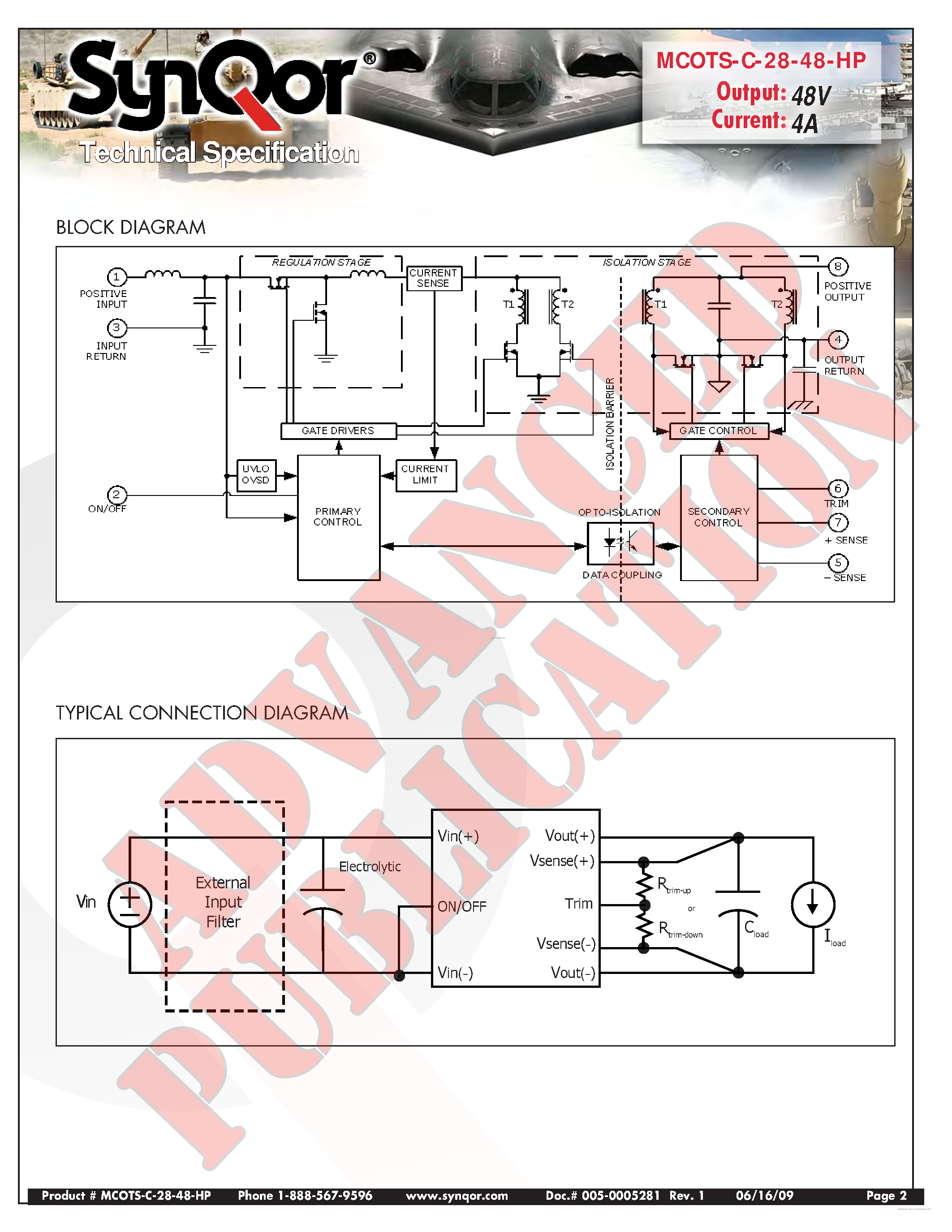 Даташит MCOTS-C-28-48-HP - MILITARY COTS DC/DC CONVERTER страница 2