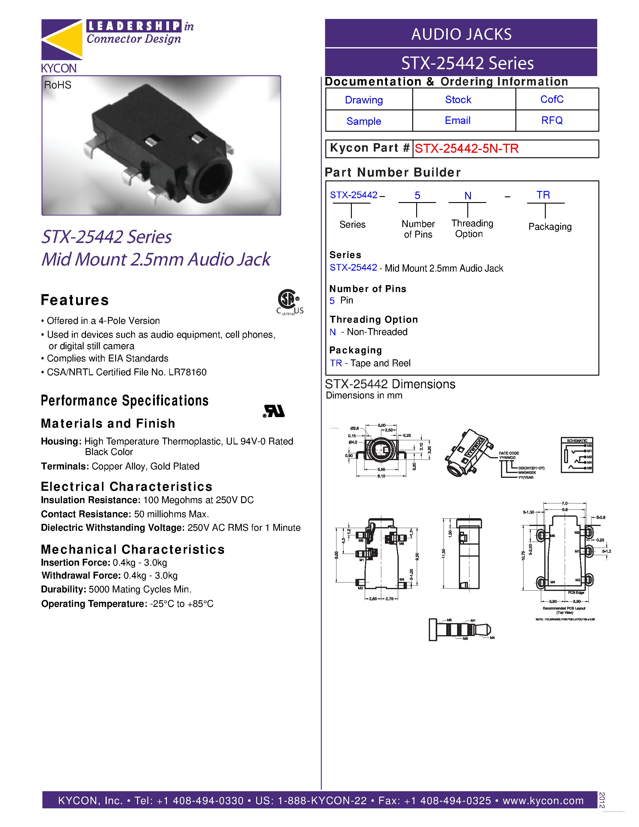Datasheet STX-25442 page 1 Datasheet STX-25442 - page 1