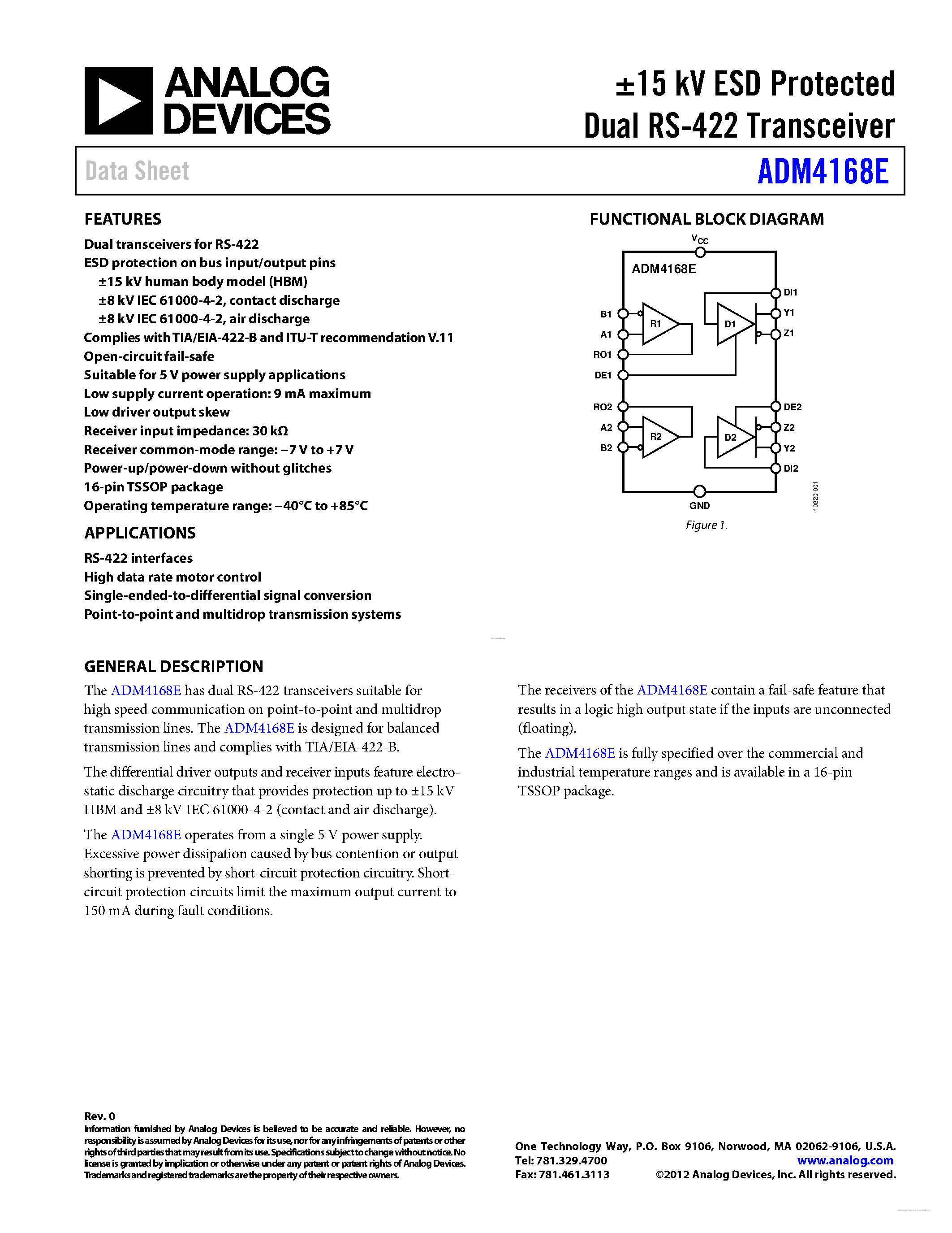 Datasheet ADM4168E - page 1