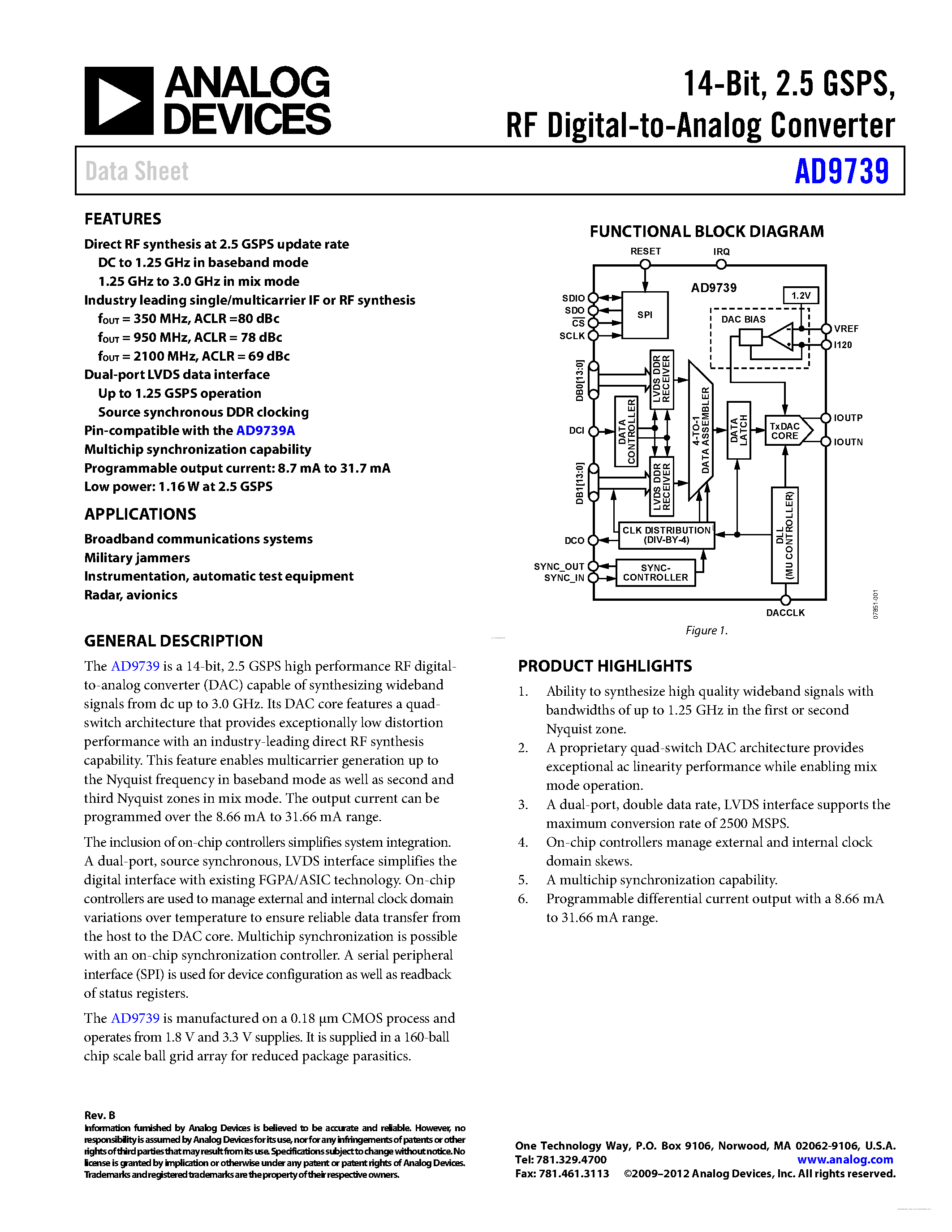 Даташит AD9739 - страница 1