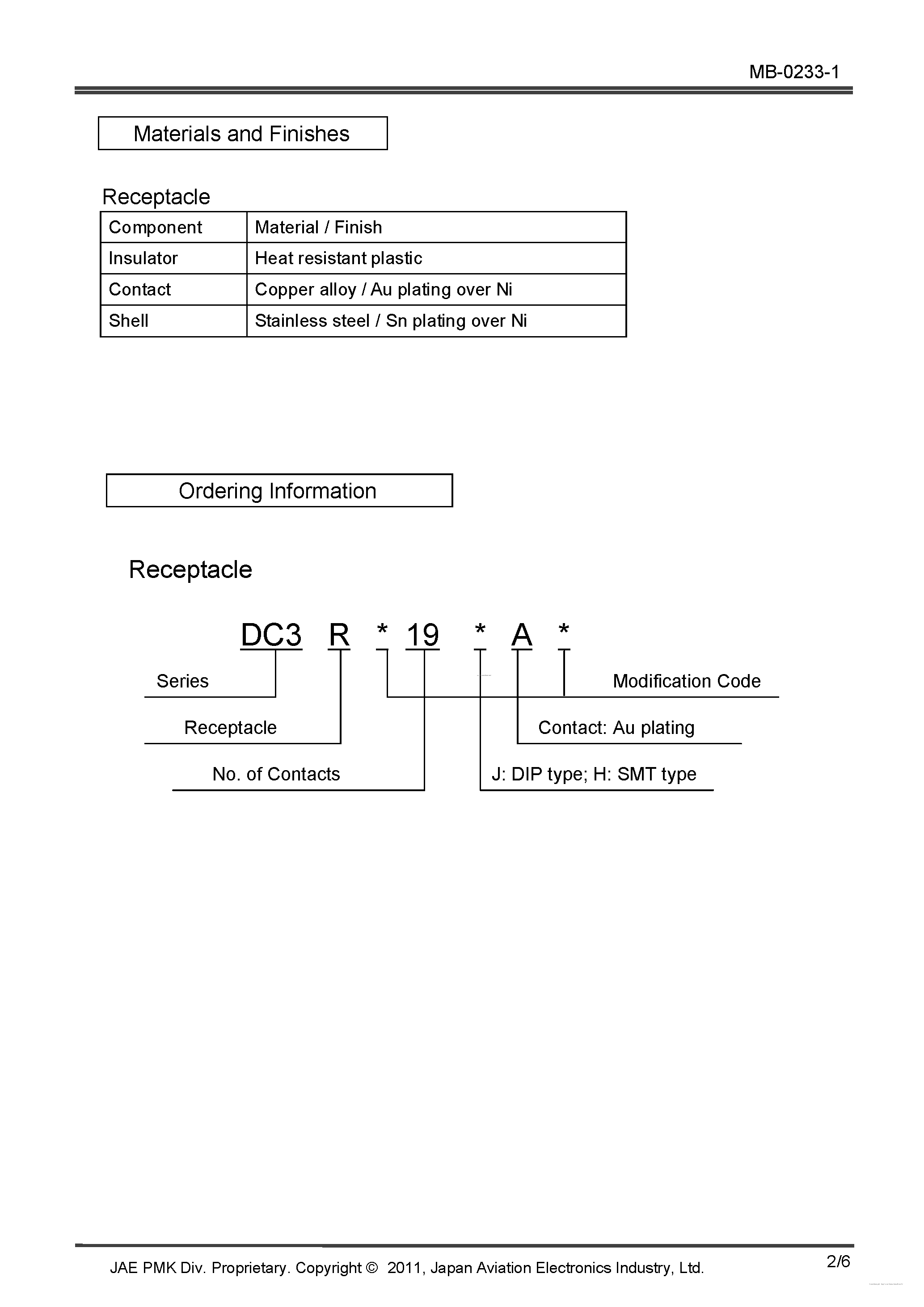Datasheet DC3R019HA1 page 2 Datasheet DC3R019HA1 - HDMI Standard Type D HDMI Micro Connector page 2