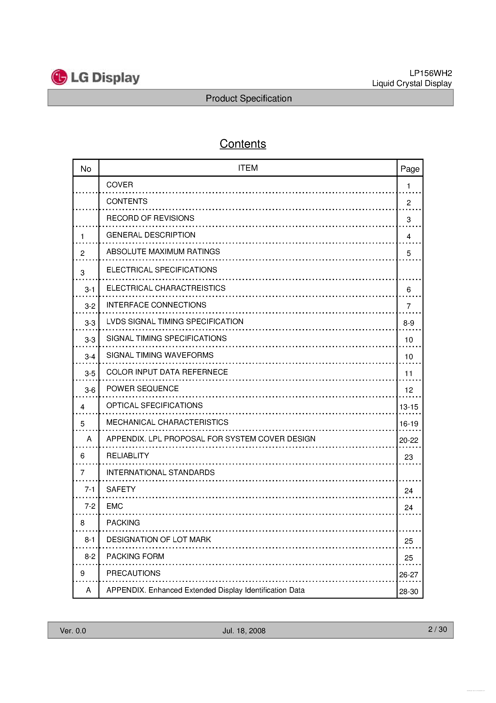 Datasheet LP156WH2-TLA1 - Liquid Crystal Display page 2