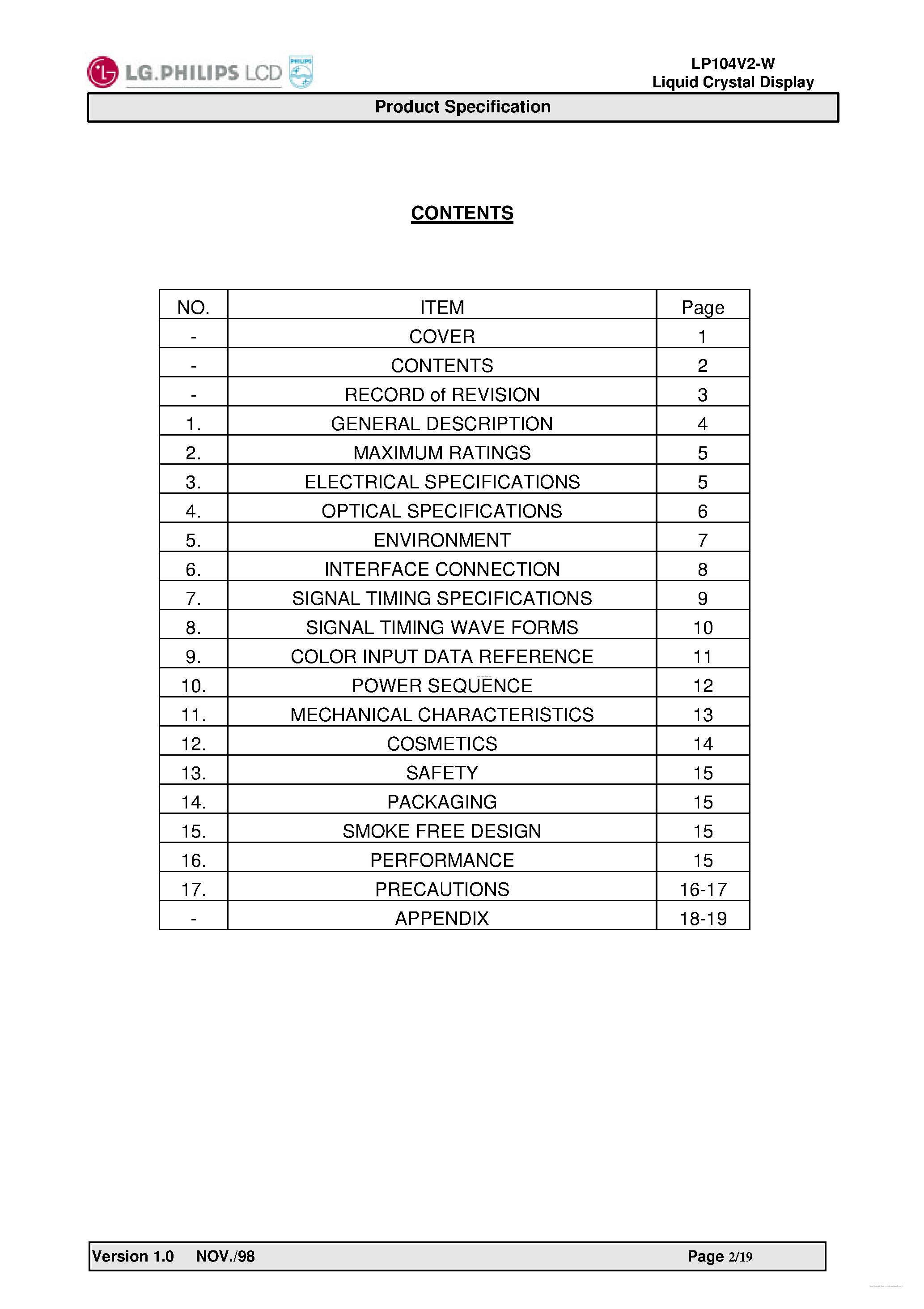 Datasheet LP104V2-W page 2 Datasheet LP104V2-W - Liquid Crystal Display page 2