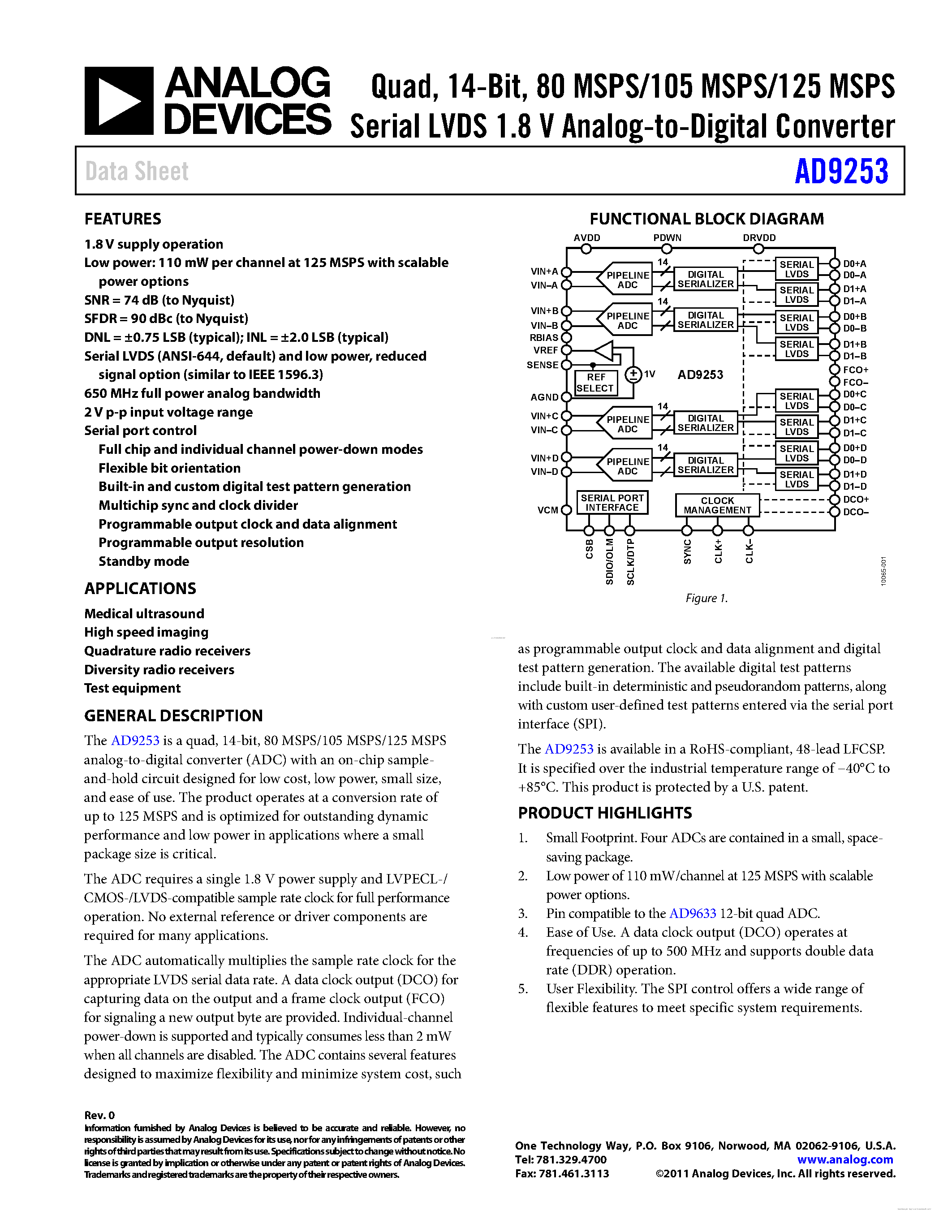 Datasheet AD9253 page 1 Datasheet AD9253 - page 1