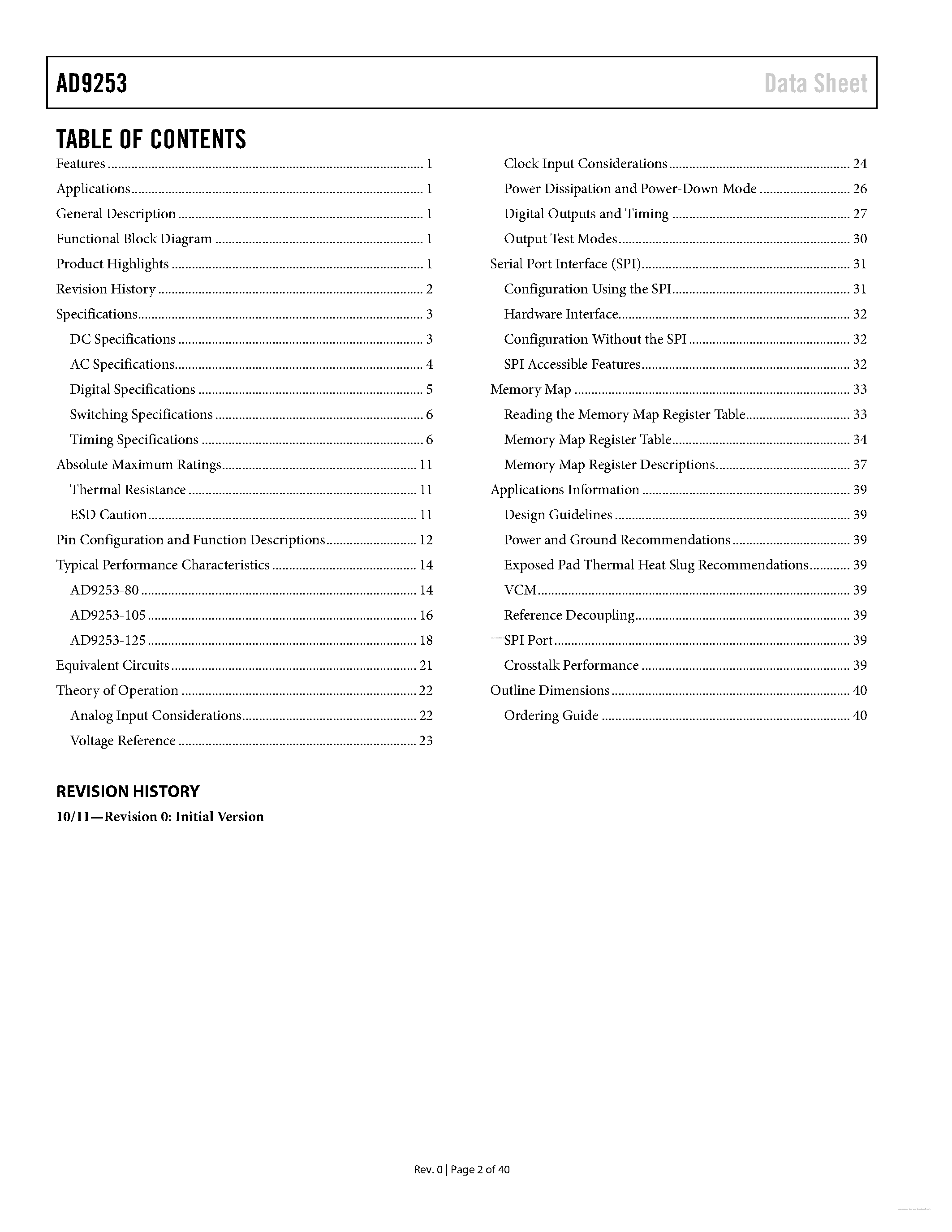 Datasheet AD9253 page 2 Datasheet AD9253 - page 2