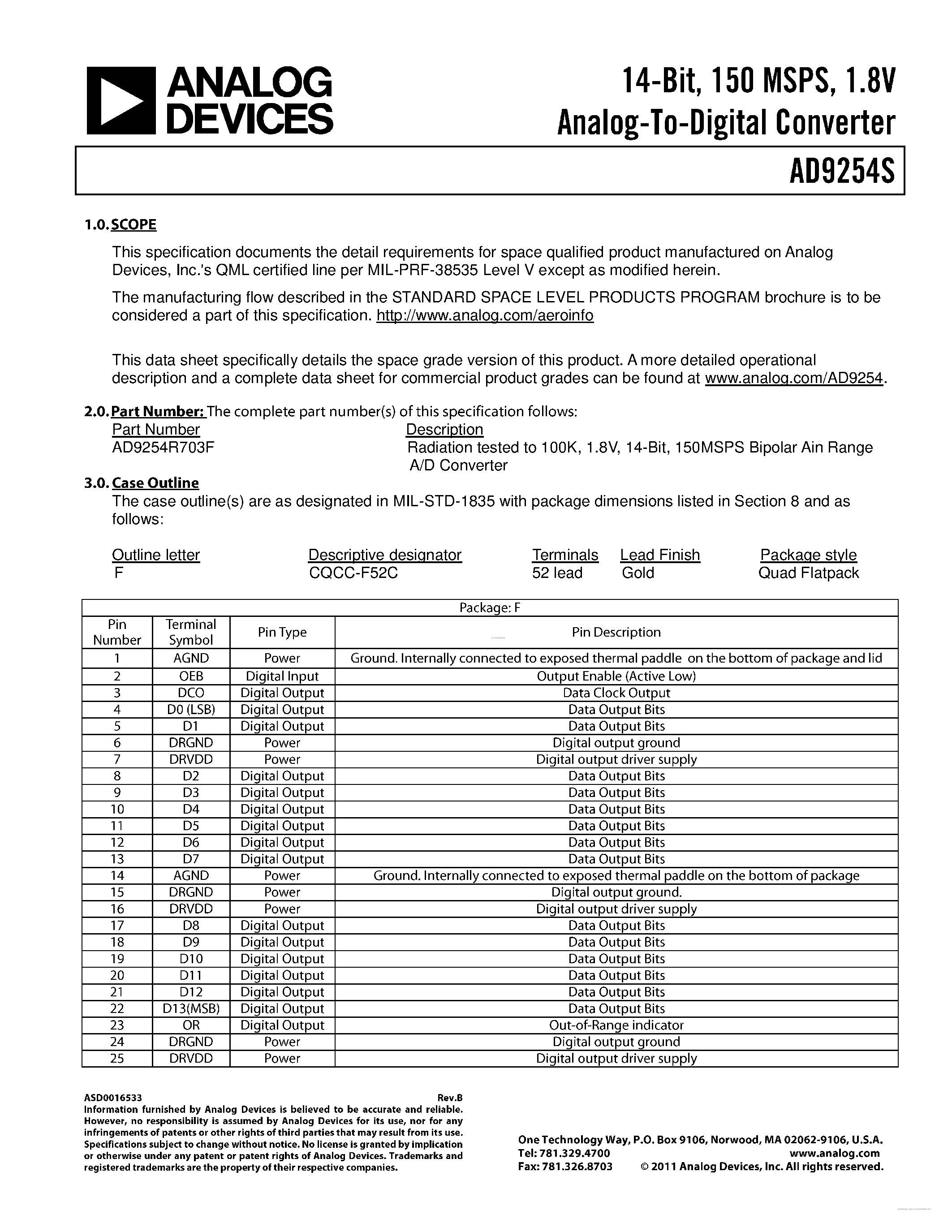 Datasheet AD9254S page 1 Datasheet AD9254S - page 1