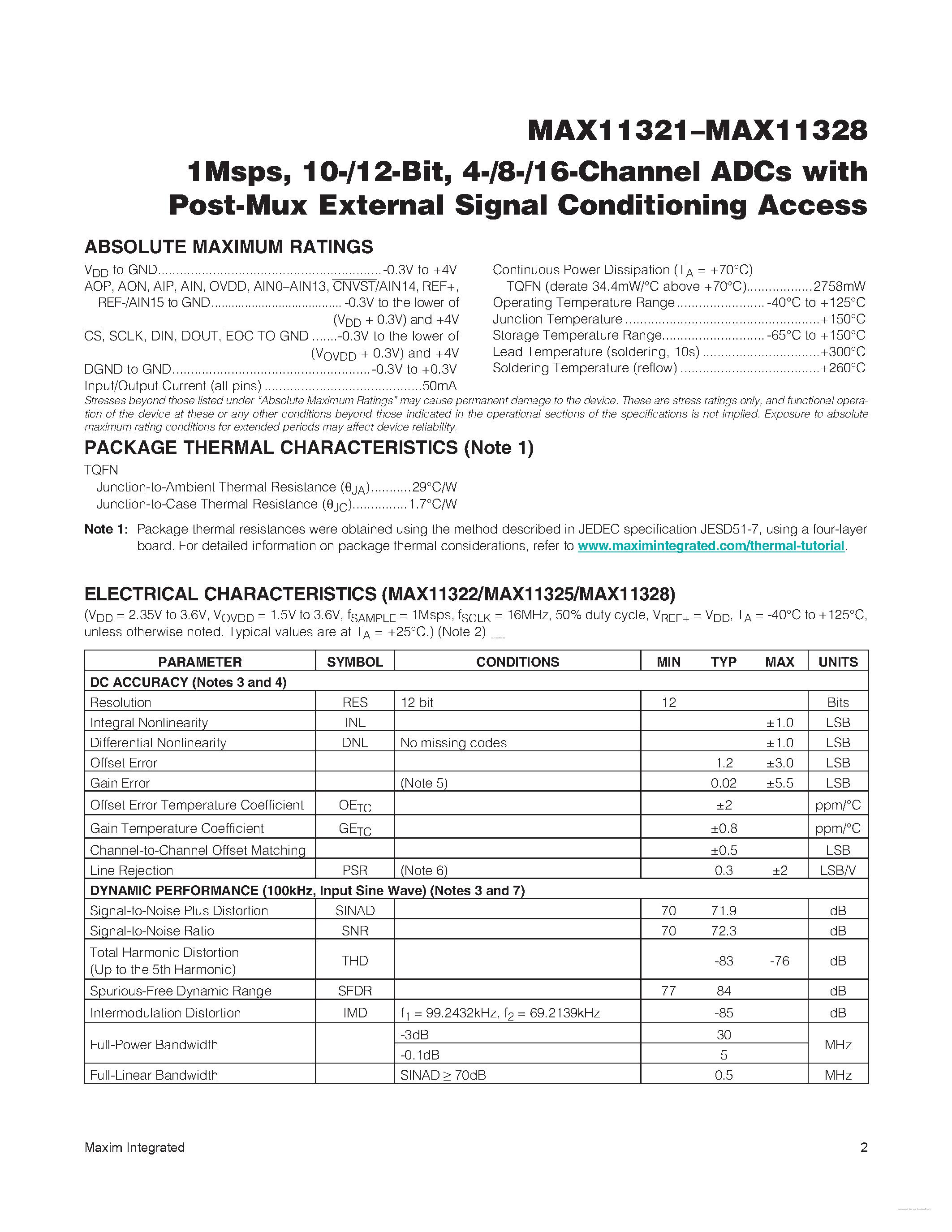 Datasheet MAX11321 - (MAX11321 - MAX11328) 4-/8-/16-Channel ADCs page 2