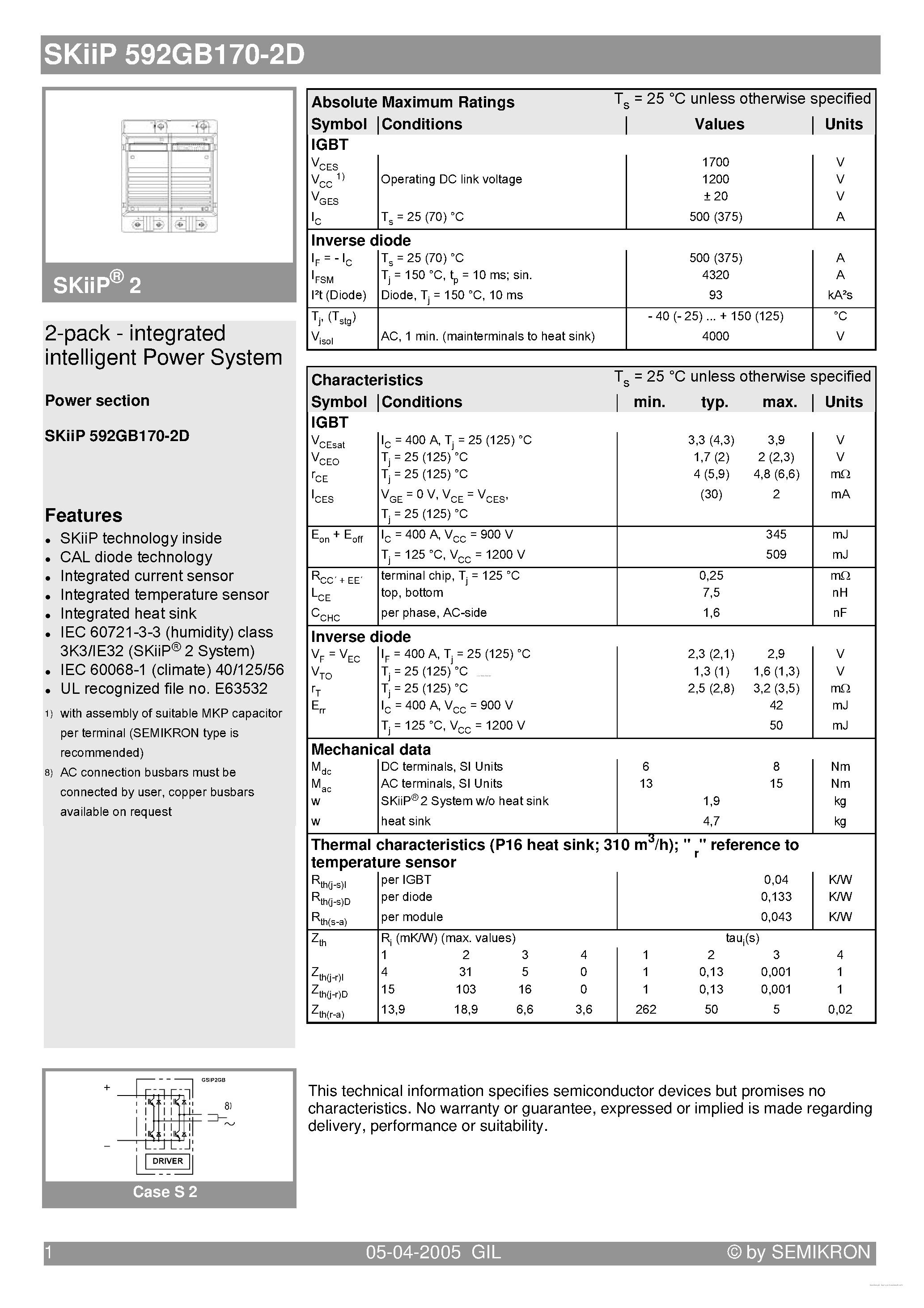 Datasheet SKiiP592GB170-2D - 2-pack - integrated intelligent Power System page 1