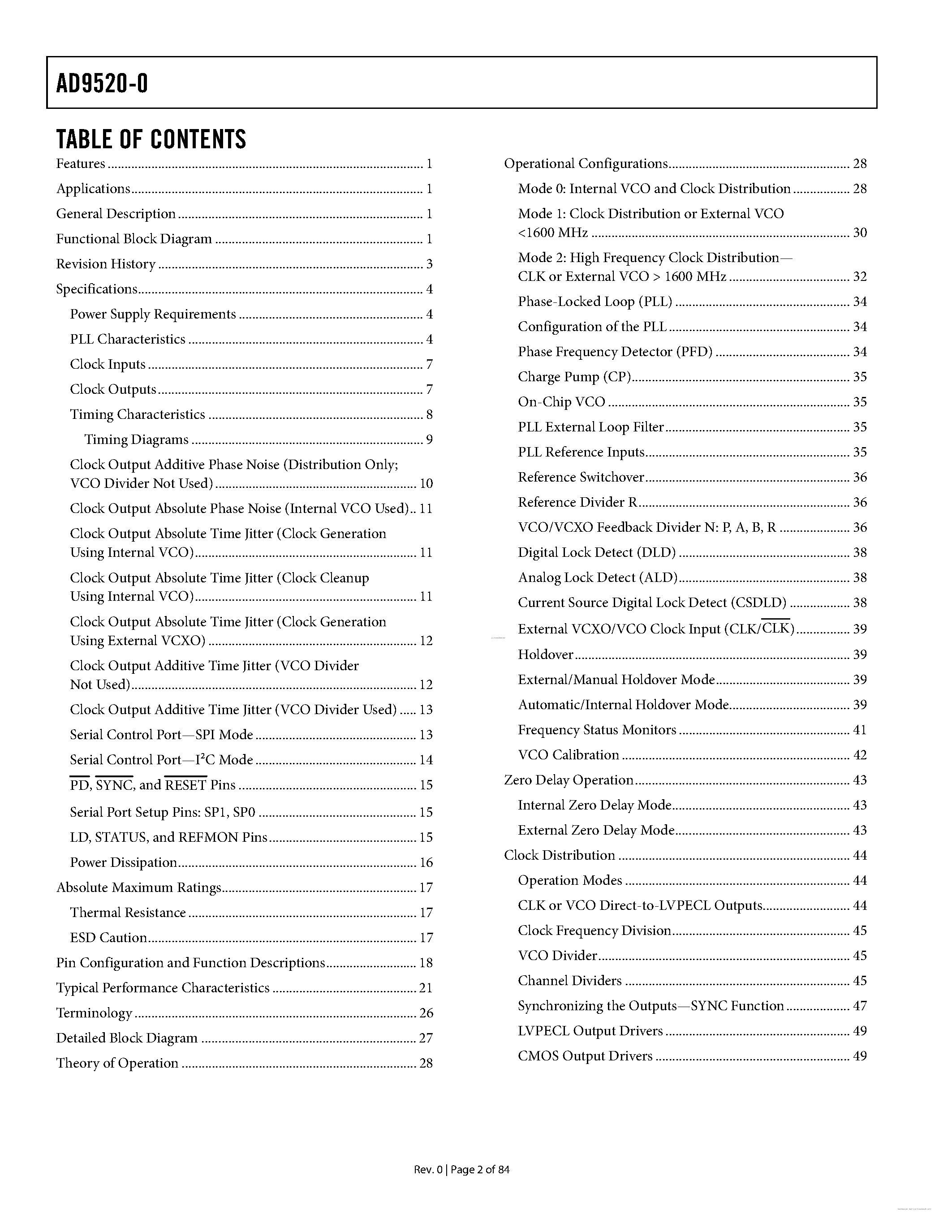 Datasheet AD9520-0 page 2 Datasheet AD9520-0 - page 2