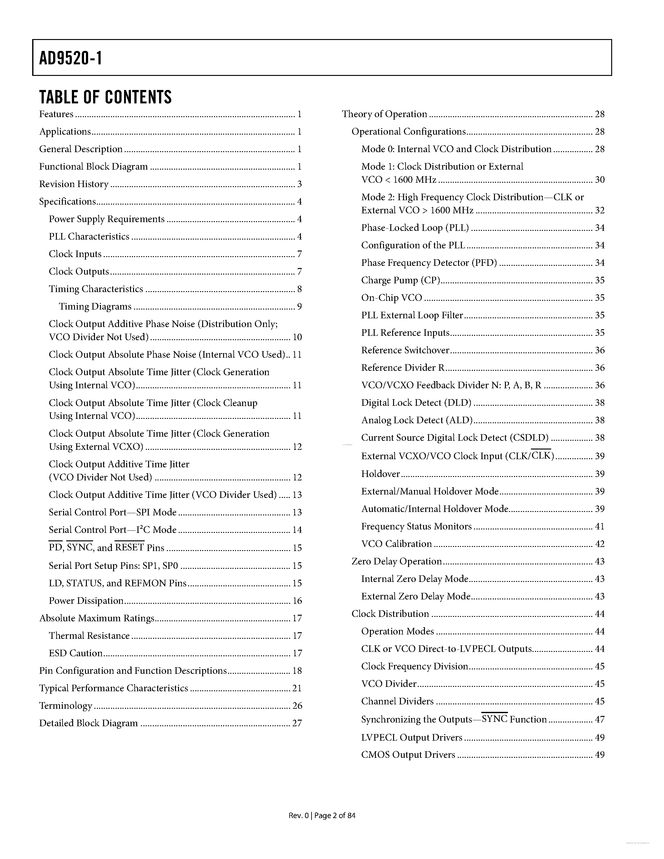 Datasheet AD9520-1 page 2 Datasheet AD9520-1 - page 2