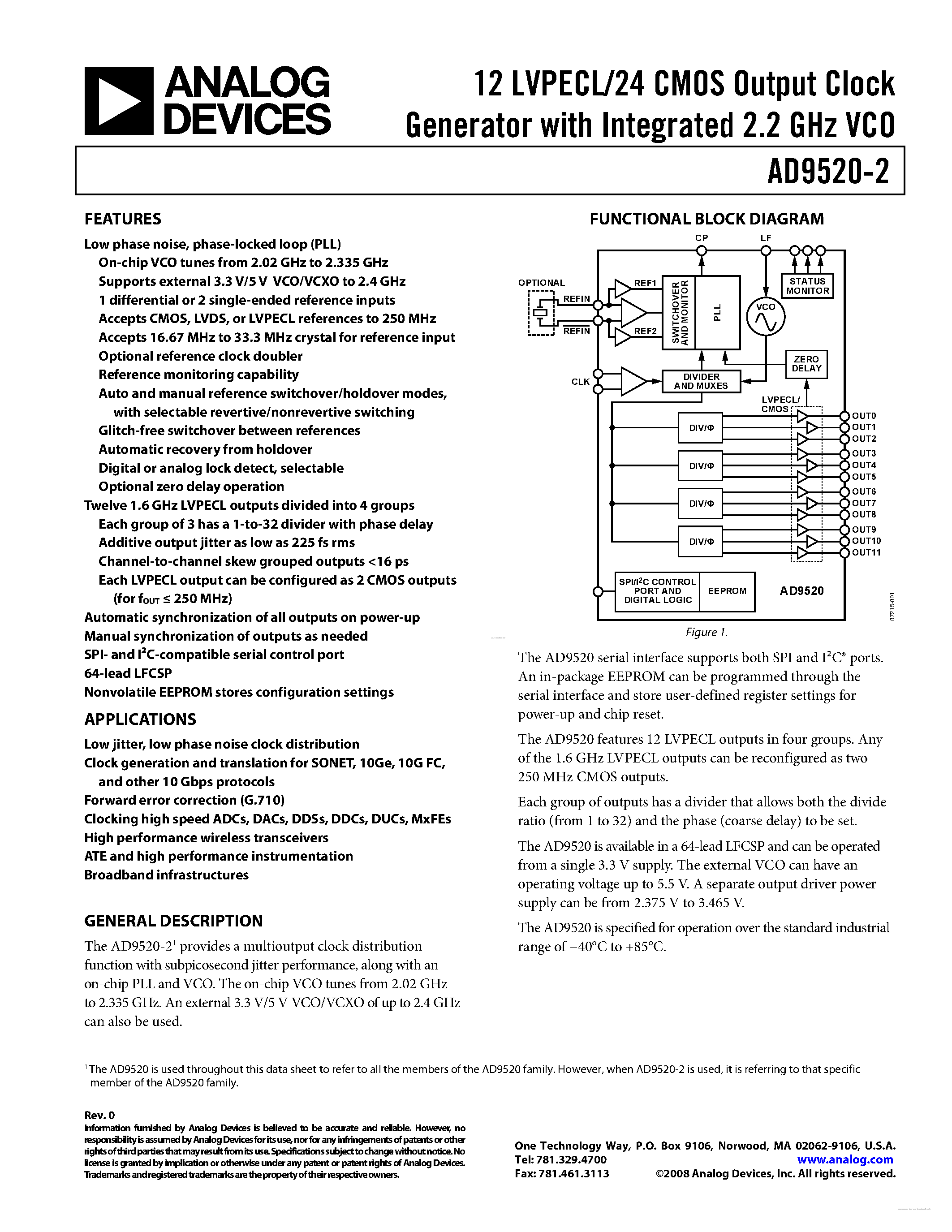 Datasheet AD9520-2 page 1 Datasheet AD9520-2 - page 1